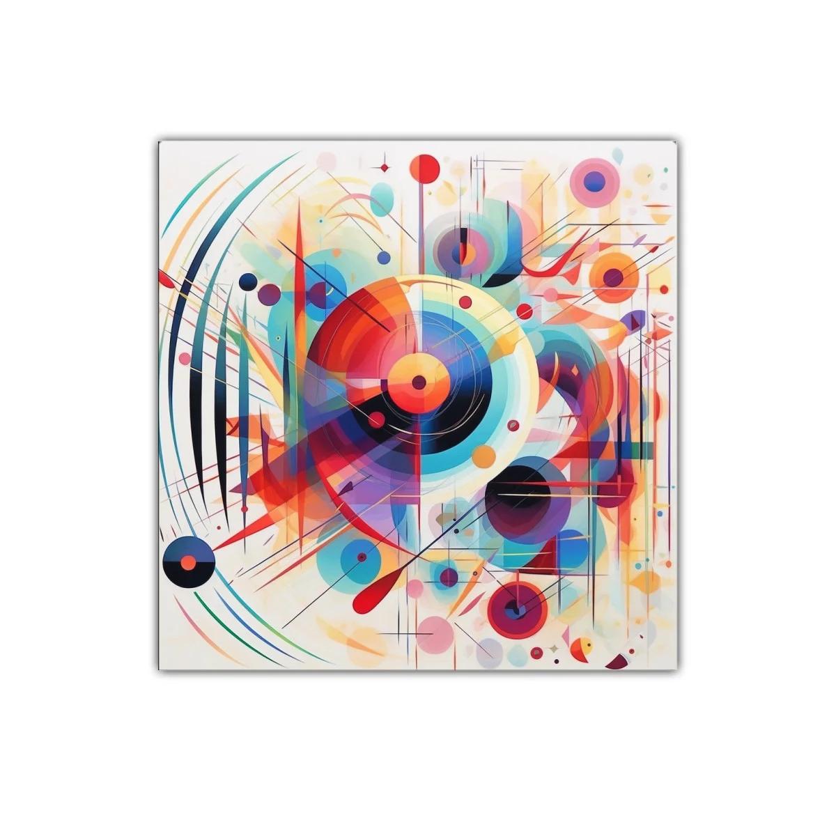 Cuadro abstracto con círculos y líneas de colores vibrantes — imagen principal