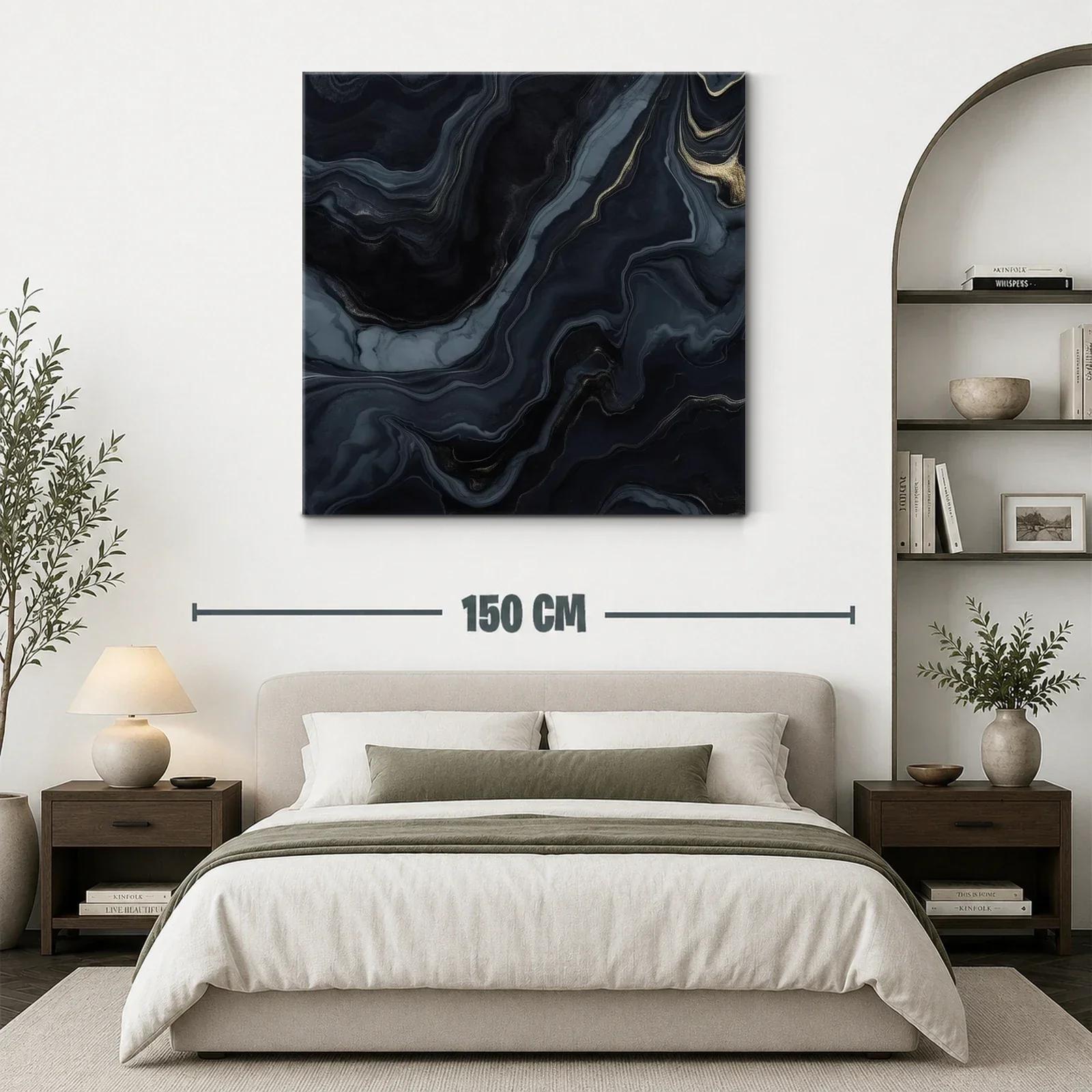 Cuadro abstracto con tonos oscuros y detalles dorados — miniatura 3