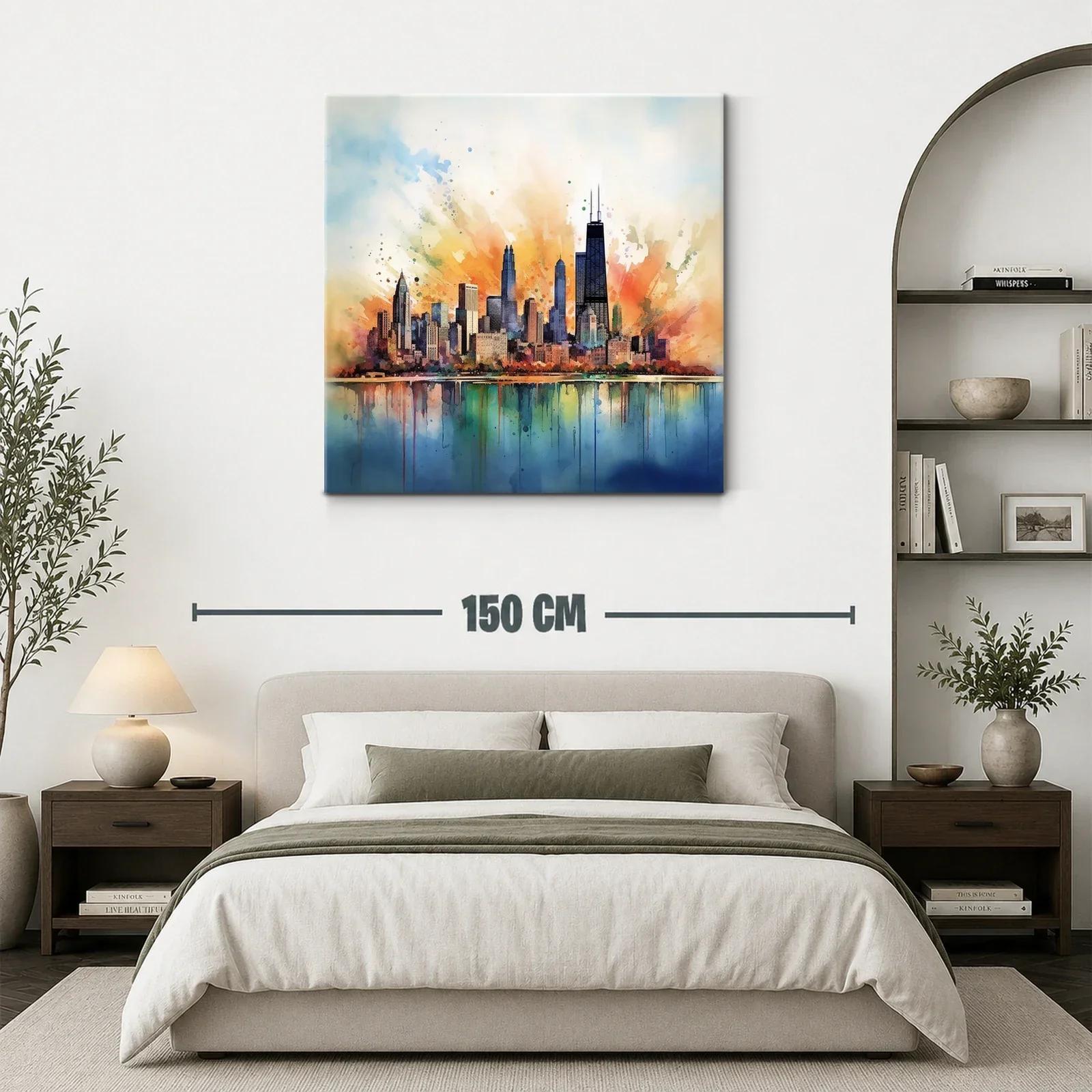 Vibrante ciudad con reflejos en tonos cálidos y fríos — miniatura 3