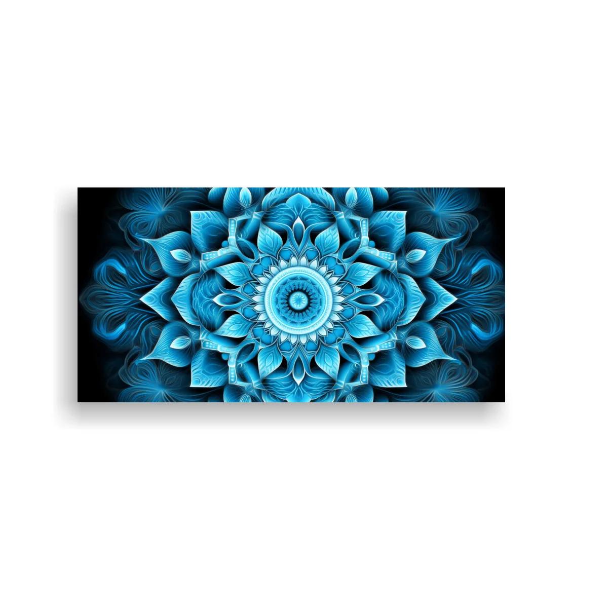 Cuadro mandala floral azul con detalles luminosos