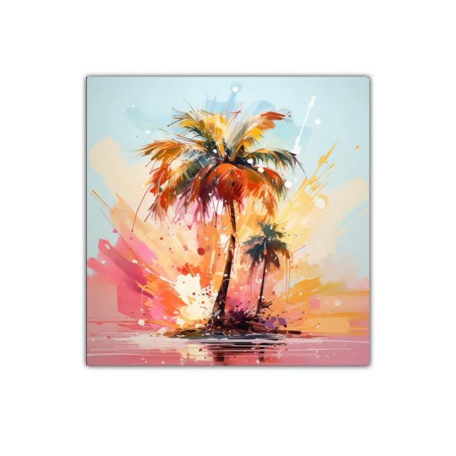 Cuadro decorativo de palmeras tropicales vibrantes