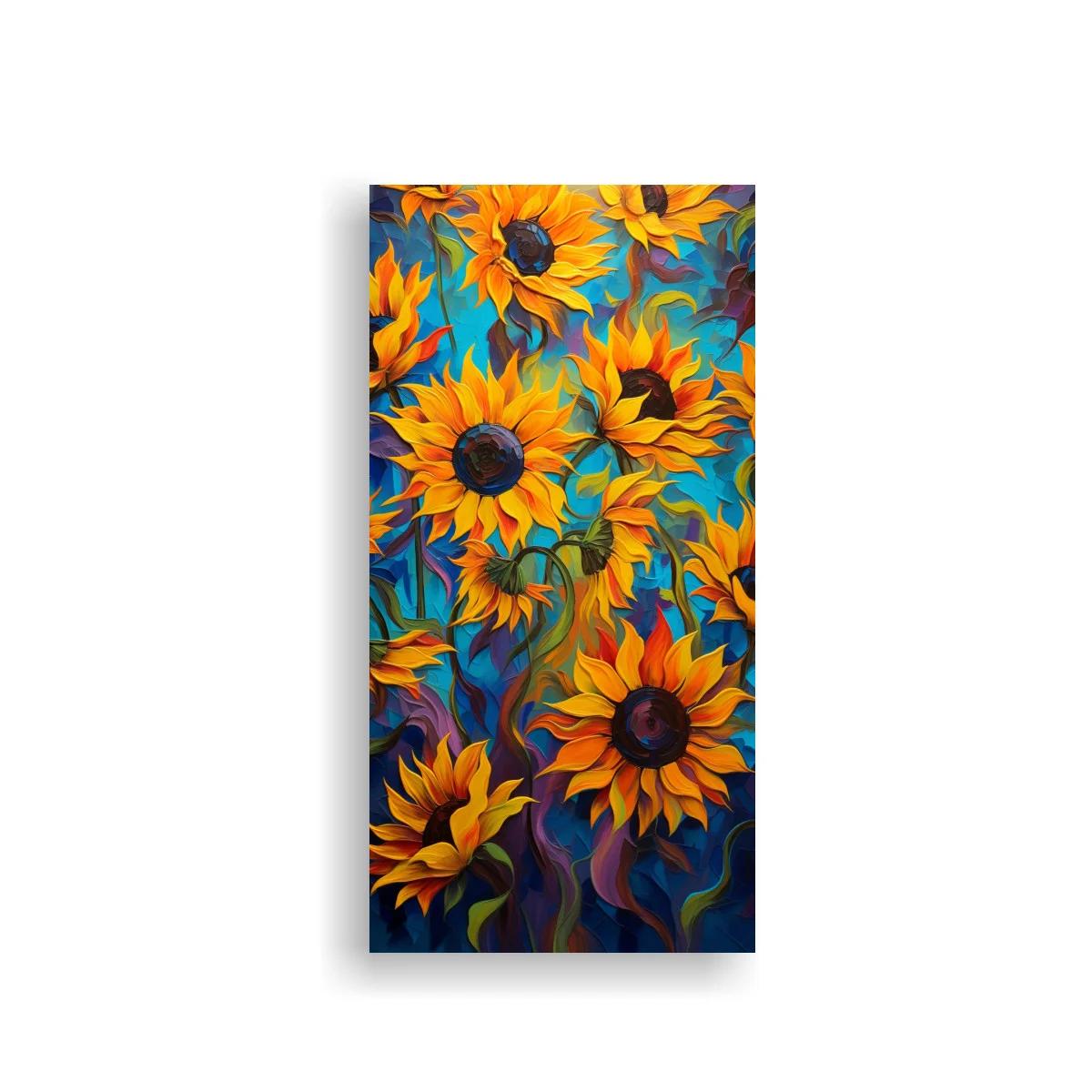 Cuadro girasoles con tallos entrelazados y fondo ondulado