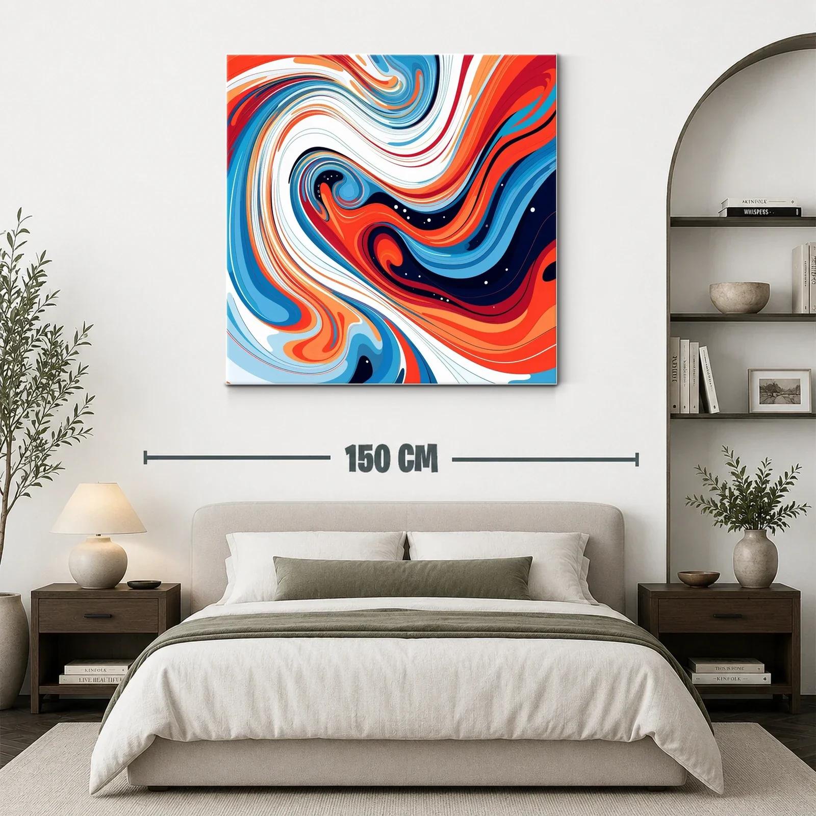 Cuadro abstracto con remolinos en tonos azul y naranja vivo — miniatura 3