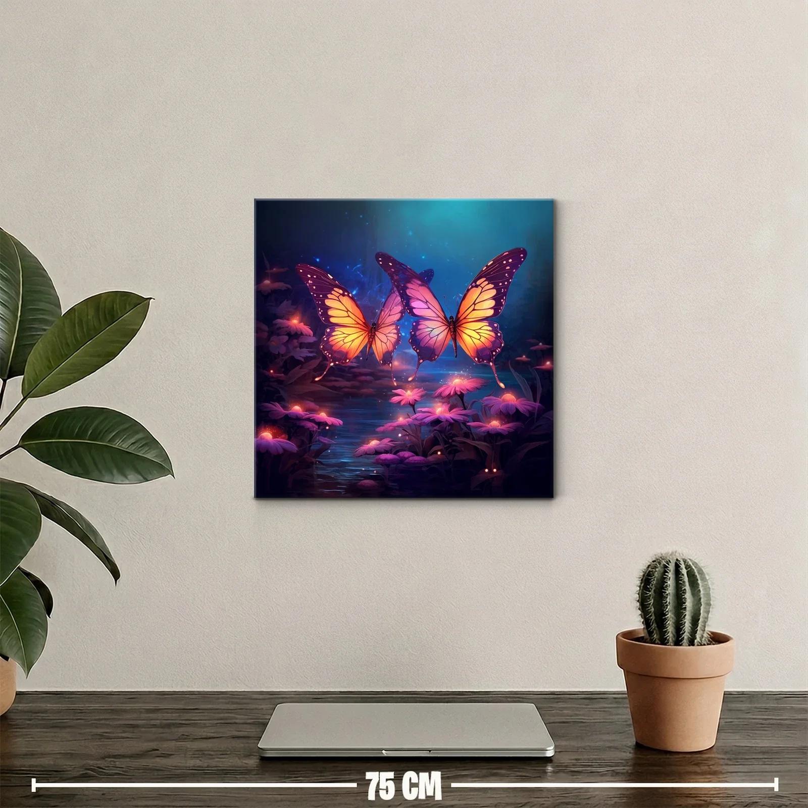 Mariposas luminosas sobre flores en bosque encantado — miniatura 2