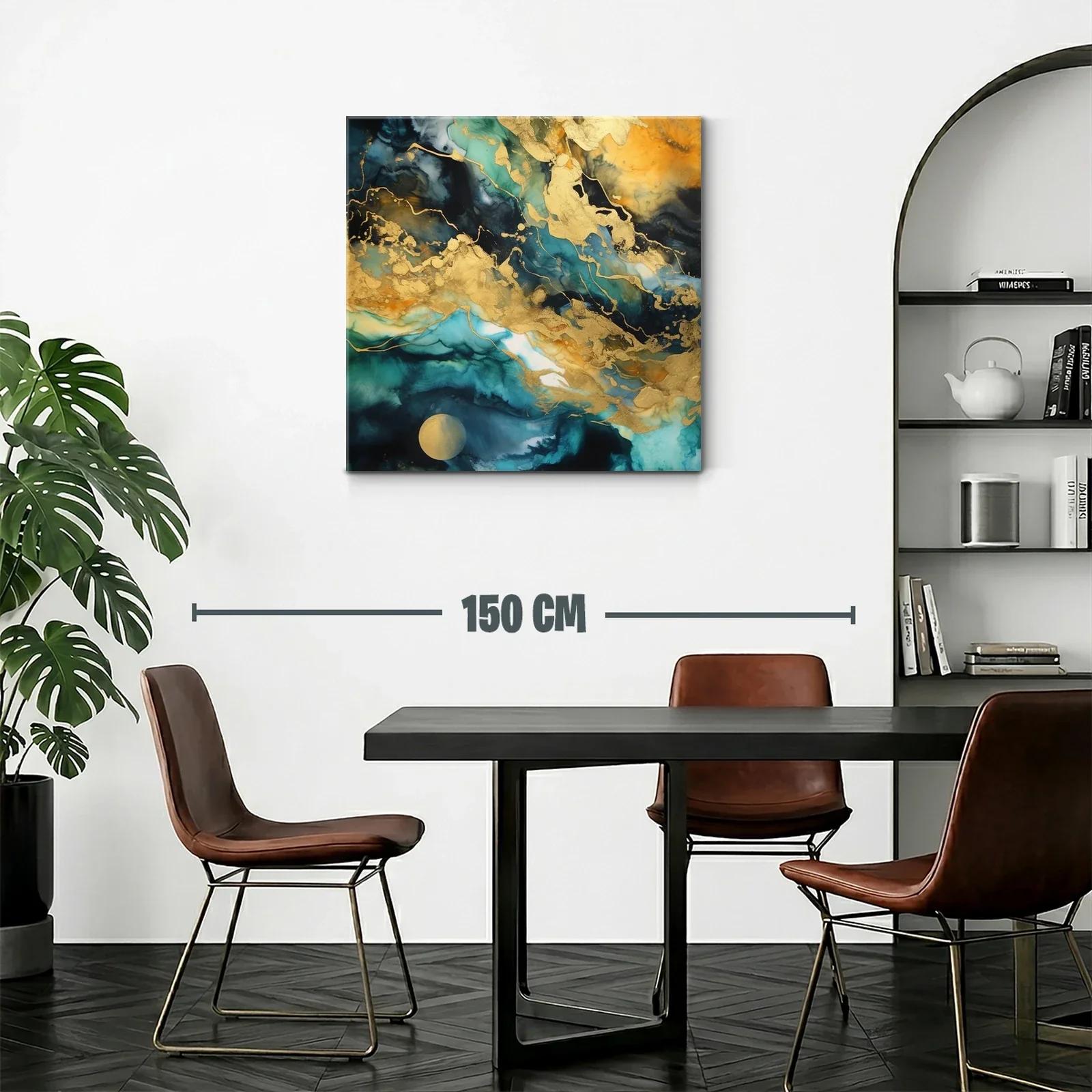 Cuadro abstracto con tonos dorados y azules intensos — miniatura 2