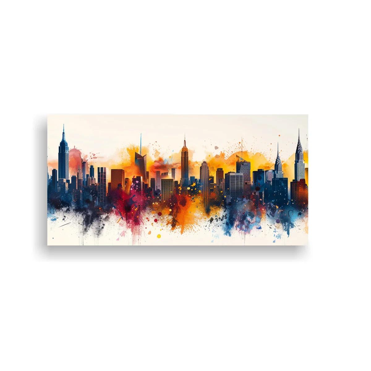 Cuadro skyline urbano en acuarela con salpicaduras