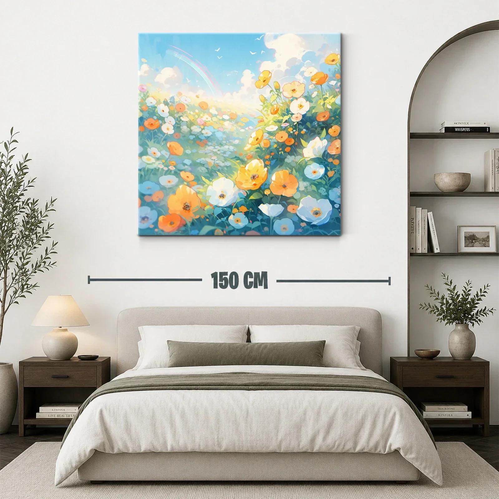 Cuadro paisaje con campo de flores y cielo azul brillante — miniatura 3