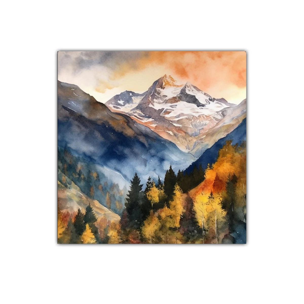 Paisaje montañoso con tonos otoñales y cielos cálidos — imagen principal