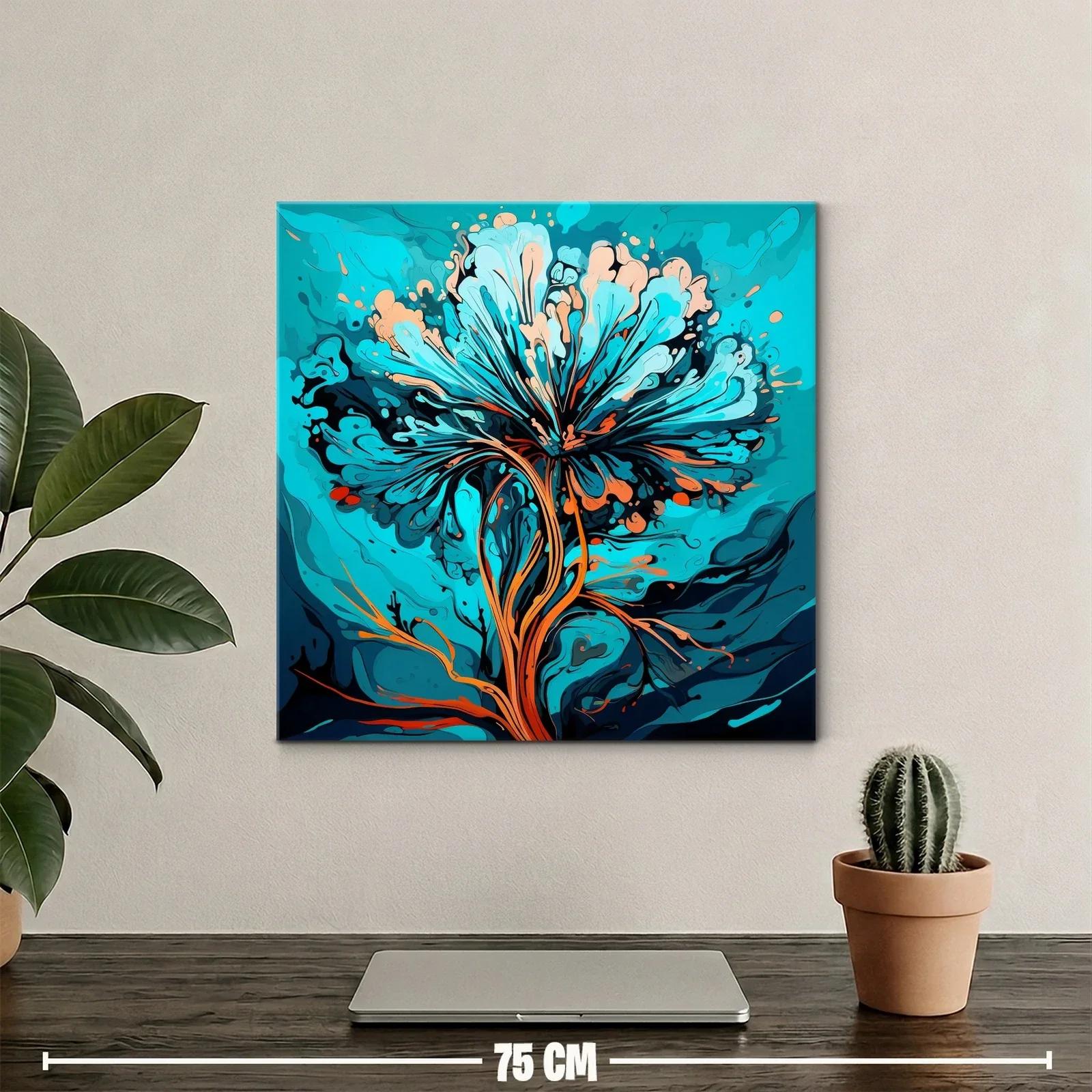 Flor abstracta vibrante en tonos turquesa y naranja cálido — miniatura 2