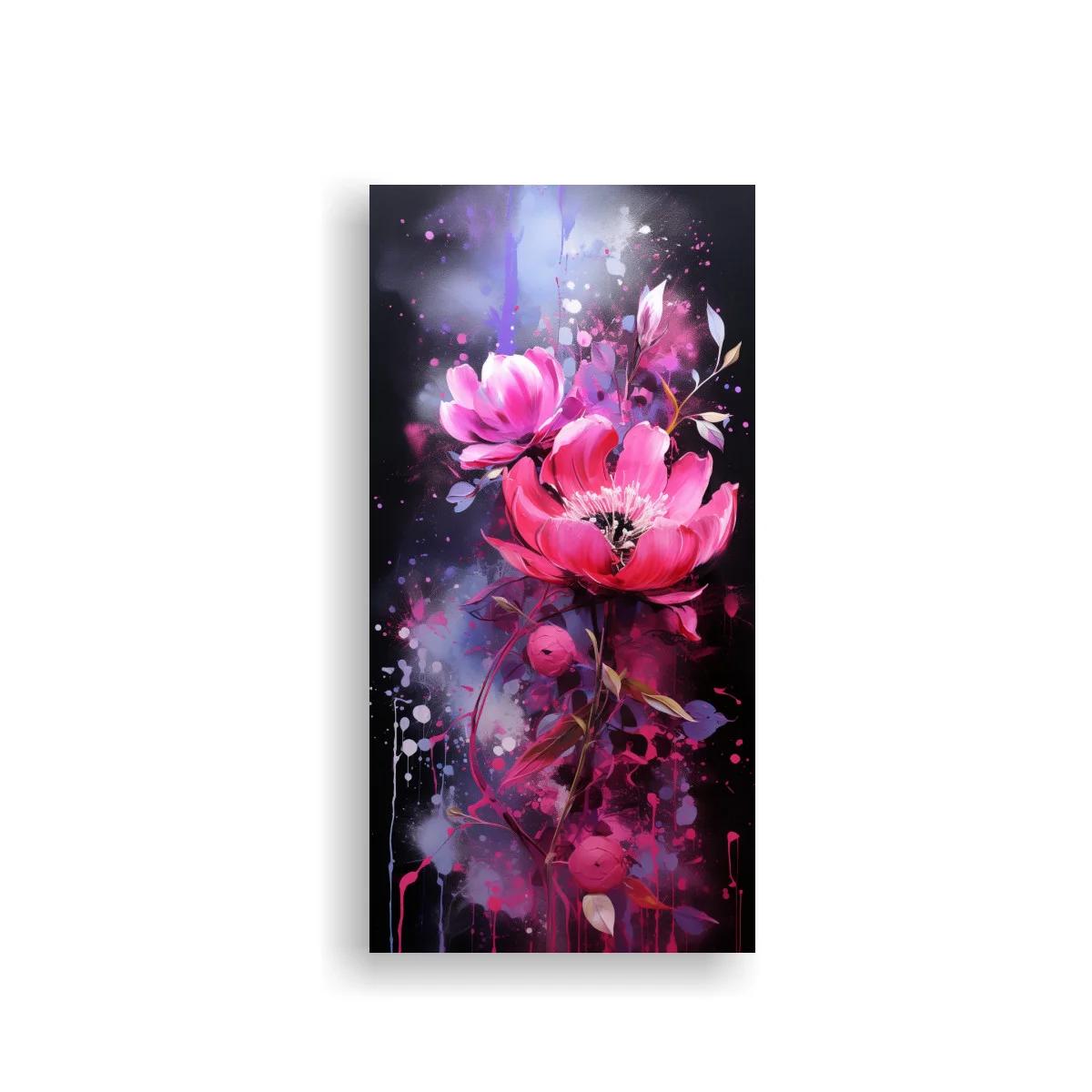 Cuadro de flores rosas con capullos y salpicaduras
