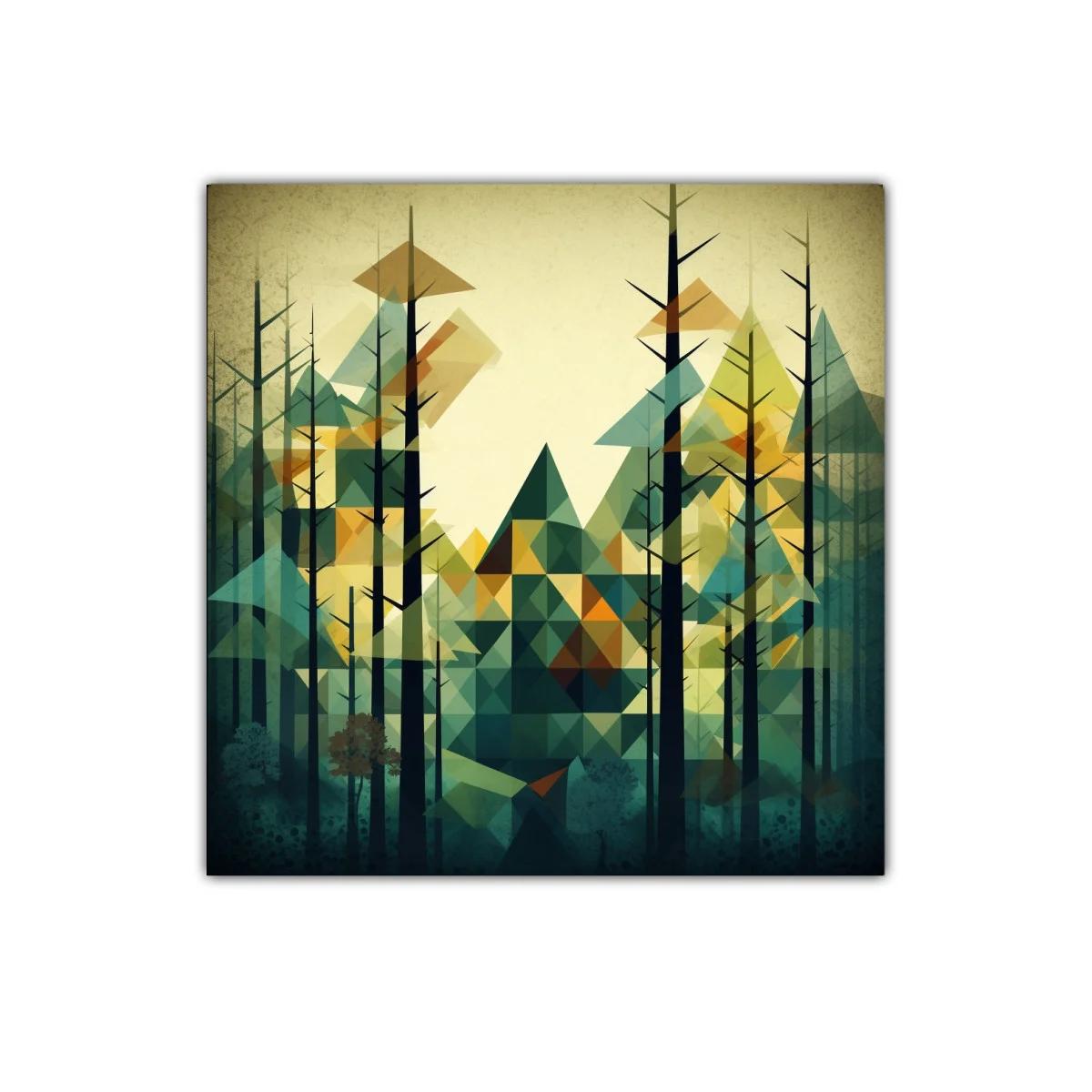 Bosque abstracto con triángulos en tonos verdes y ocres — imagen principal