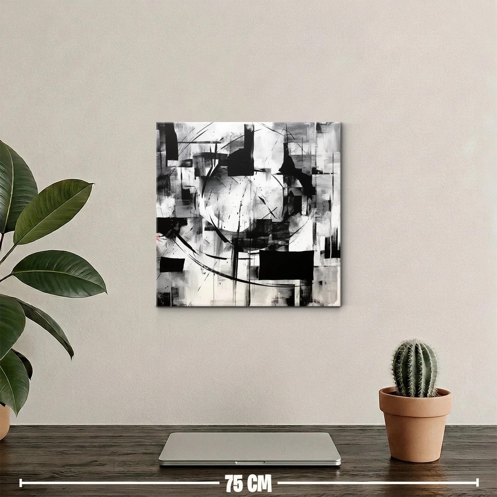 Cuadro abstracto en blanco y negro con formas geométricas — miniatura 2