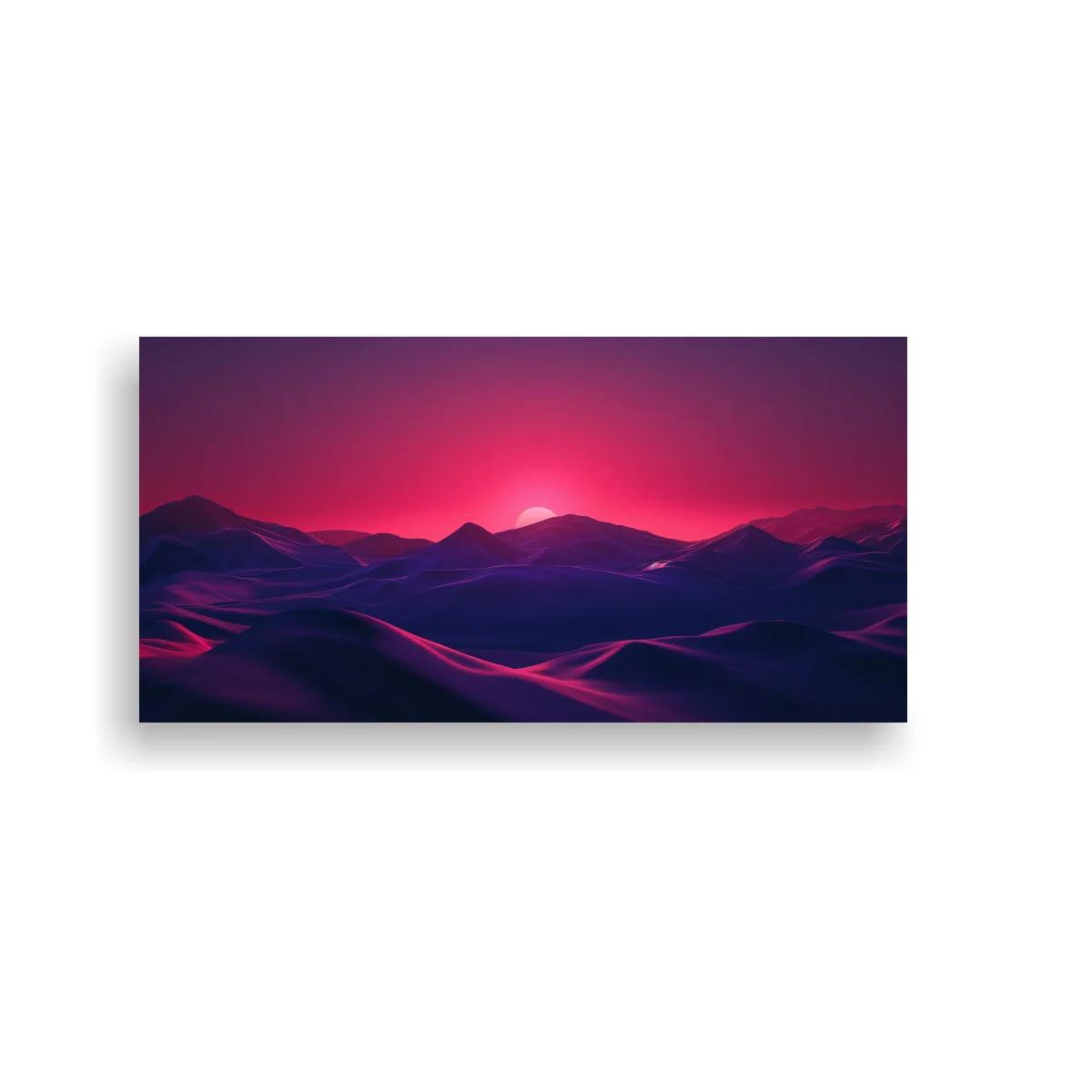Cuadro montañas al atardecer con brillos magenta