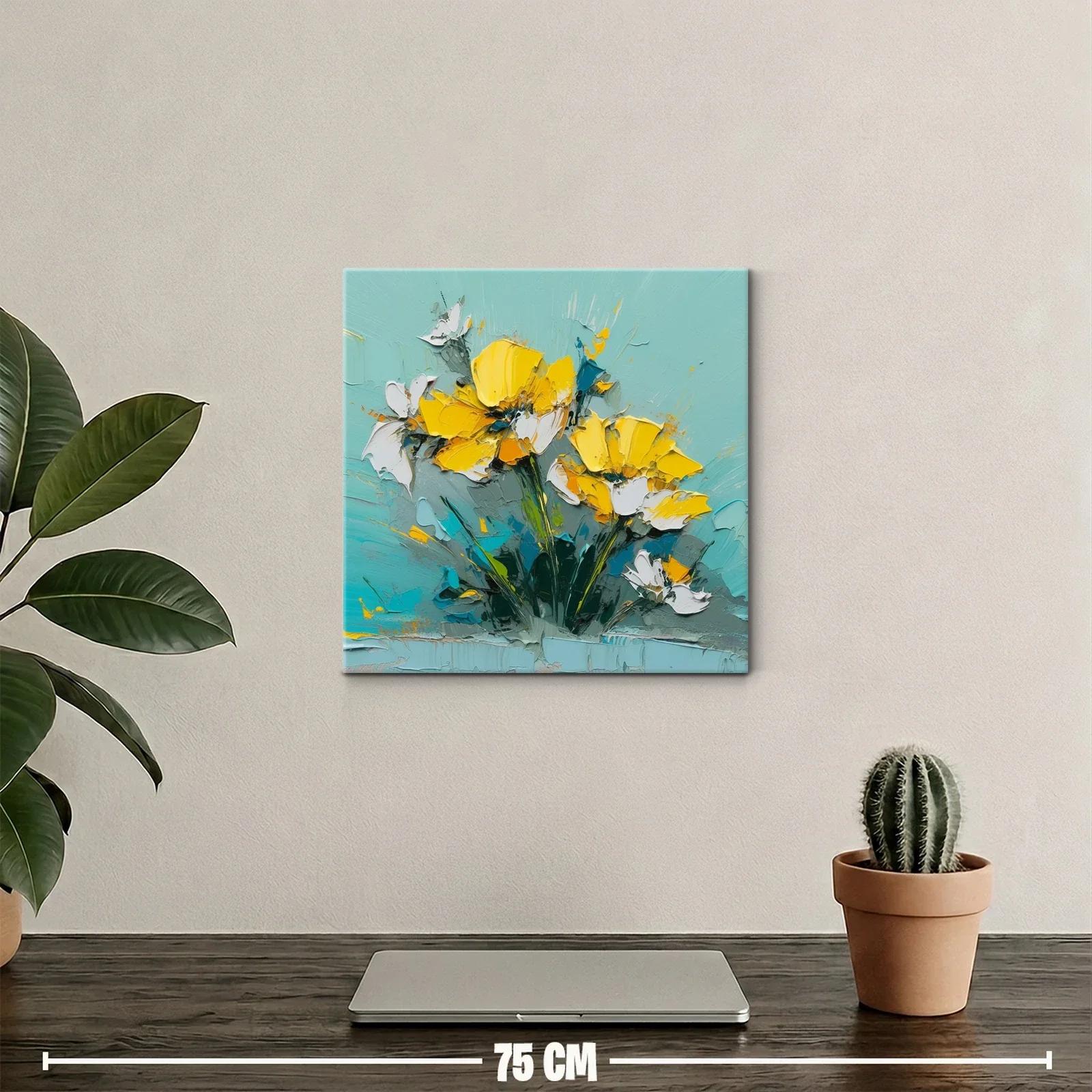 Cuadro floral con vibrantes pétalos amarillos y fondo turquesa — miniatura 2