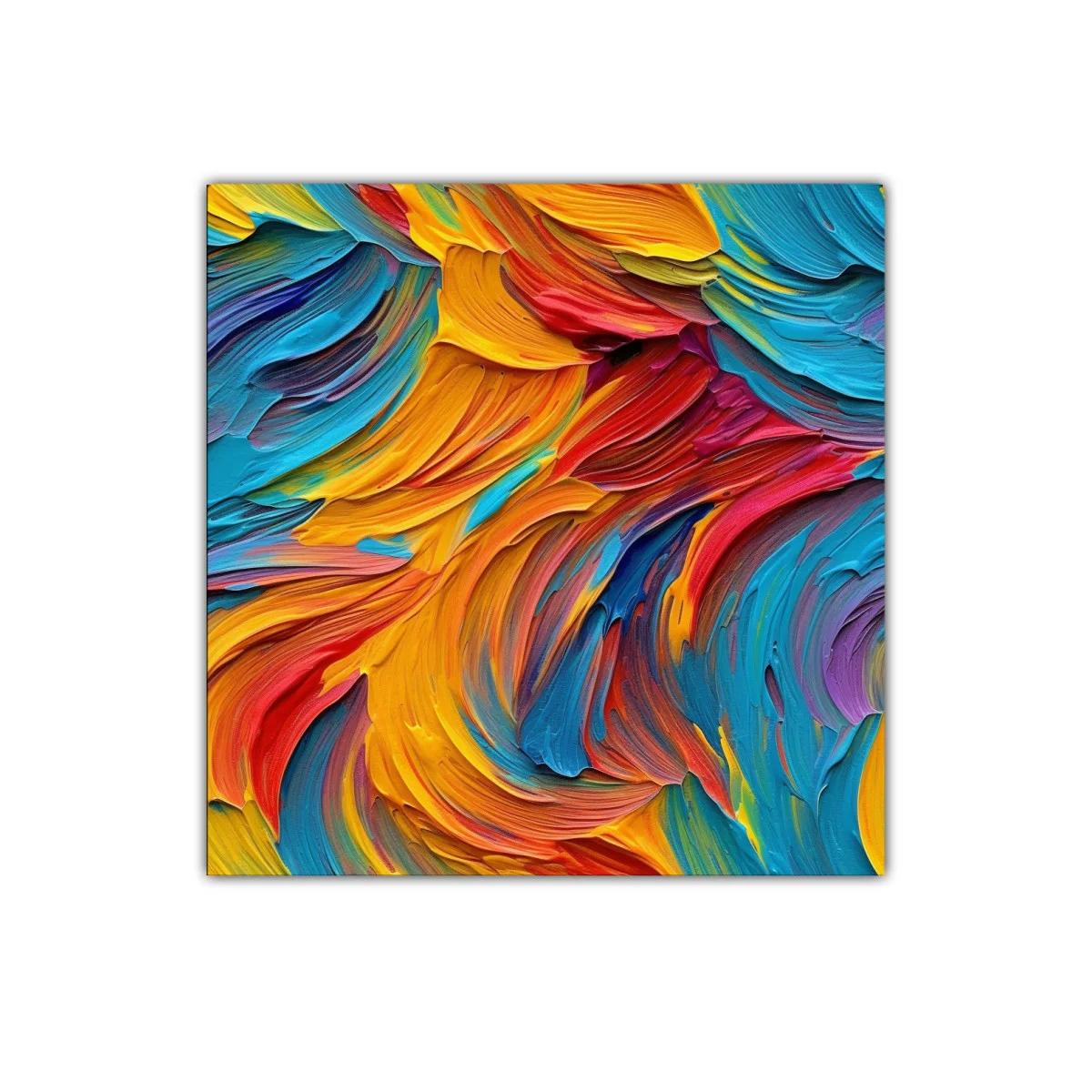 Cuadro abstracto vibrante en colores cálidos y fríos