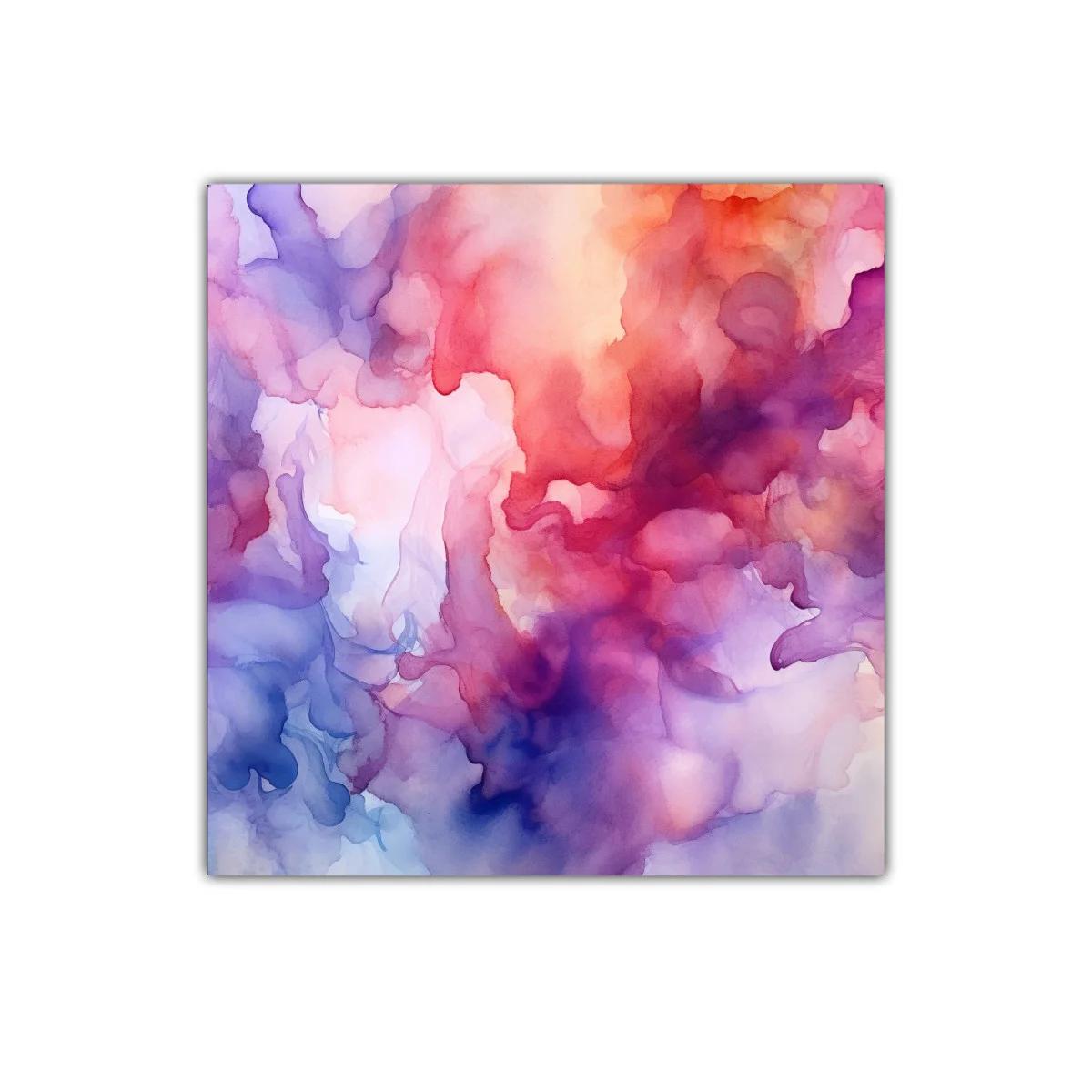 Cuadro abstracto con tonos cálidos y lilas vibrantes — imagen principal