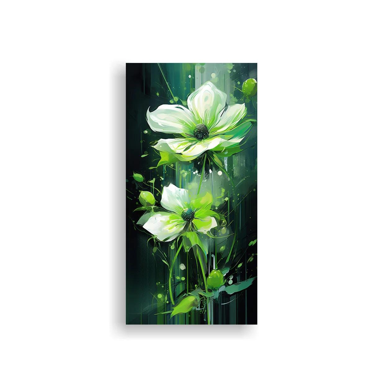 Cuadro flores blancas de cinco pétalos con salpicaduras y fondo oscuro — imagen principal