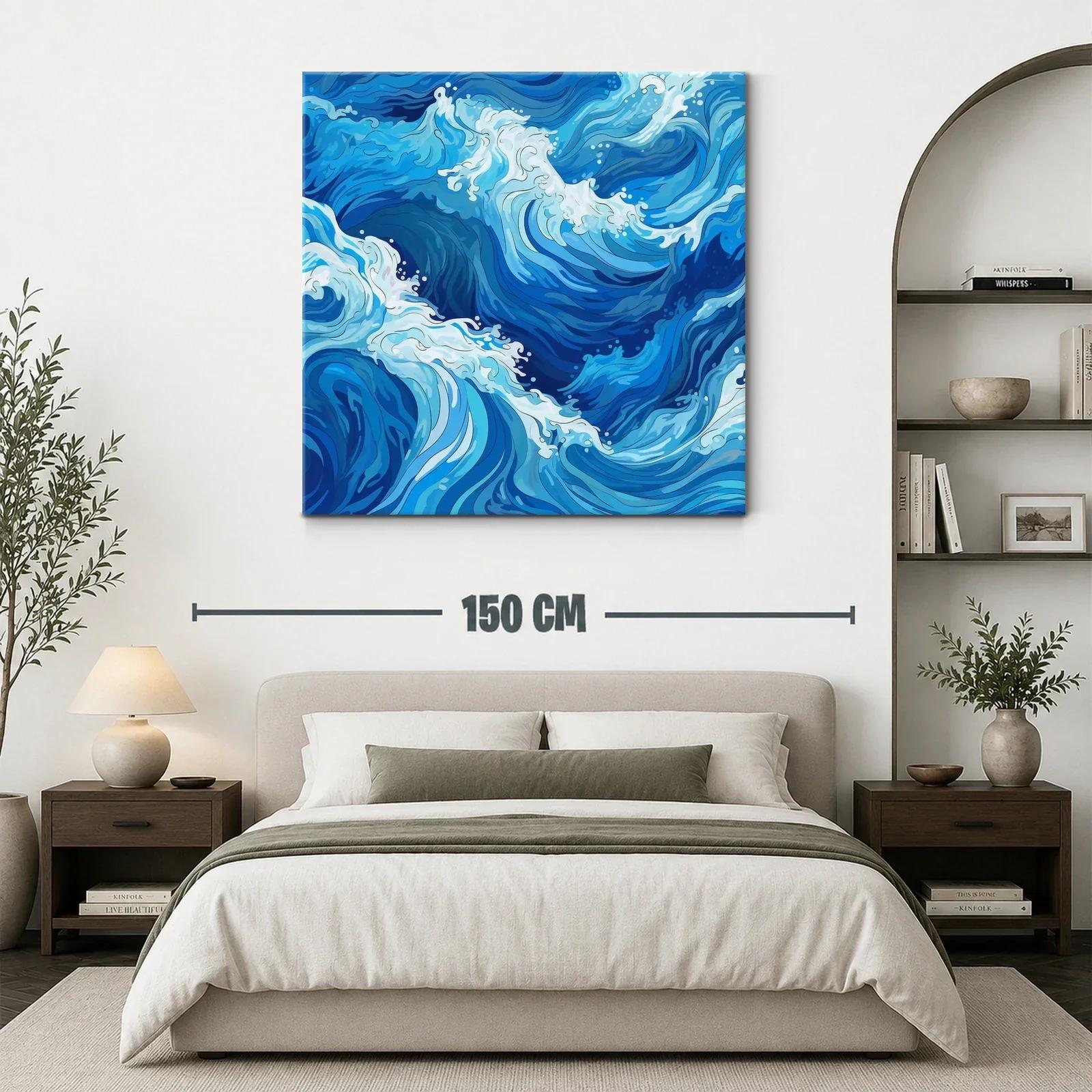 Cuadro moderno con diseño abstracto de olas en tonos azules — miniatura 3