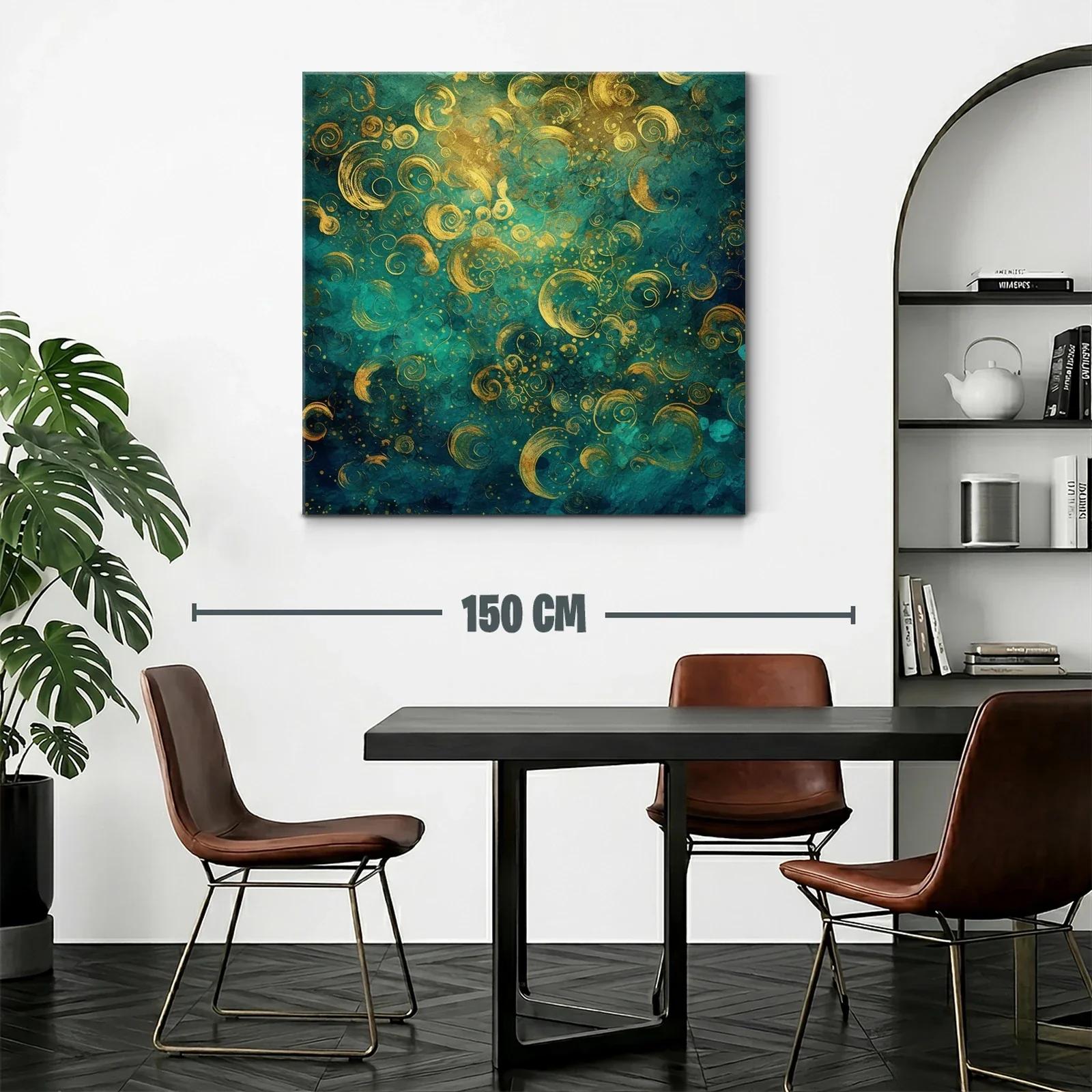 Composición abstracta con espirales doradas y fondo turquesa — miniatura 2