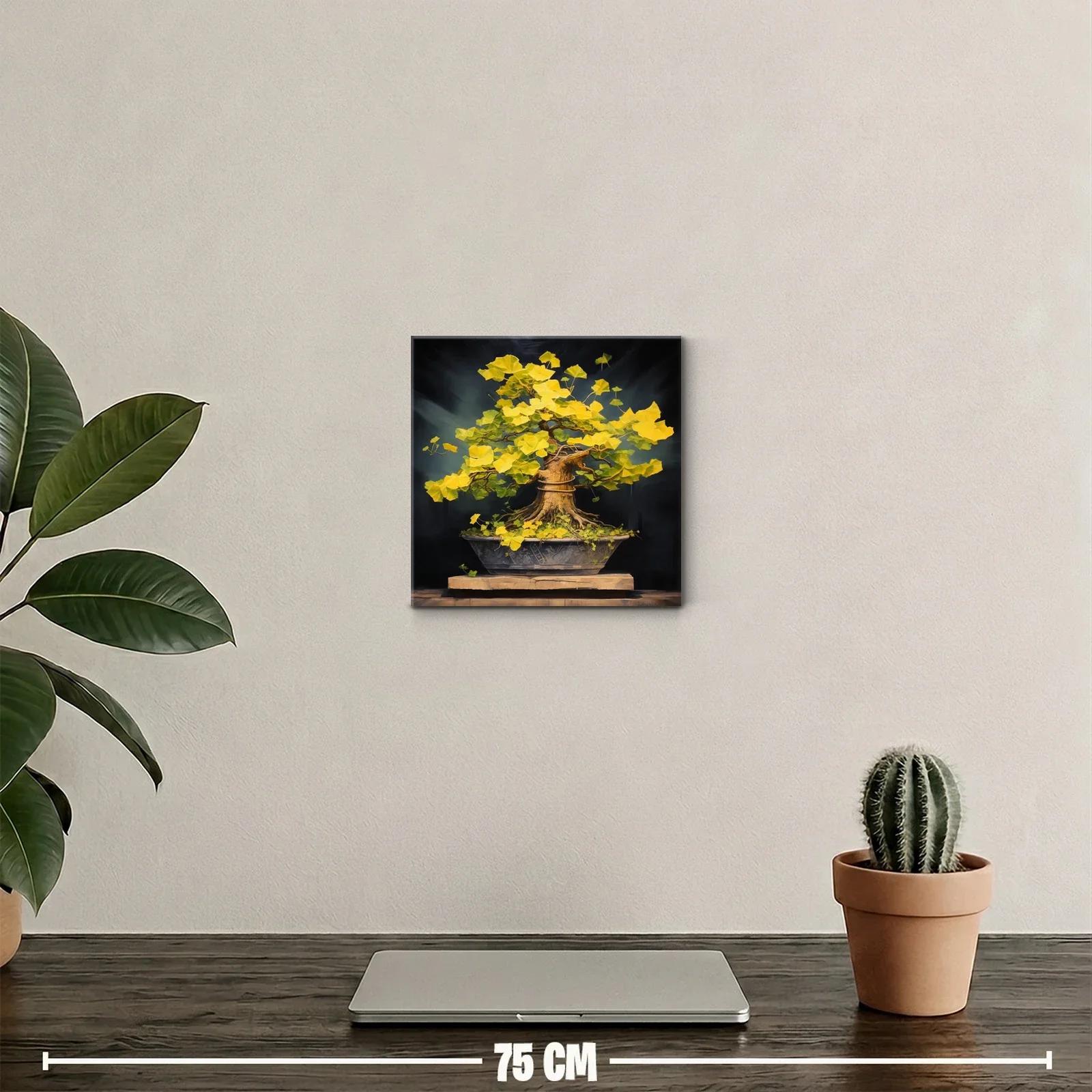 Bonsái de hojas doradas con fondo oscuro vibrante — miniatura 2