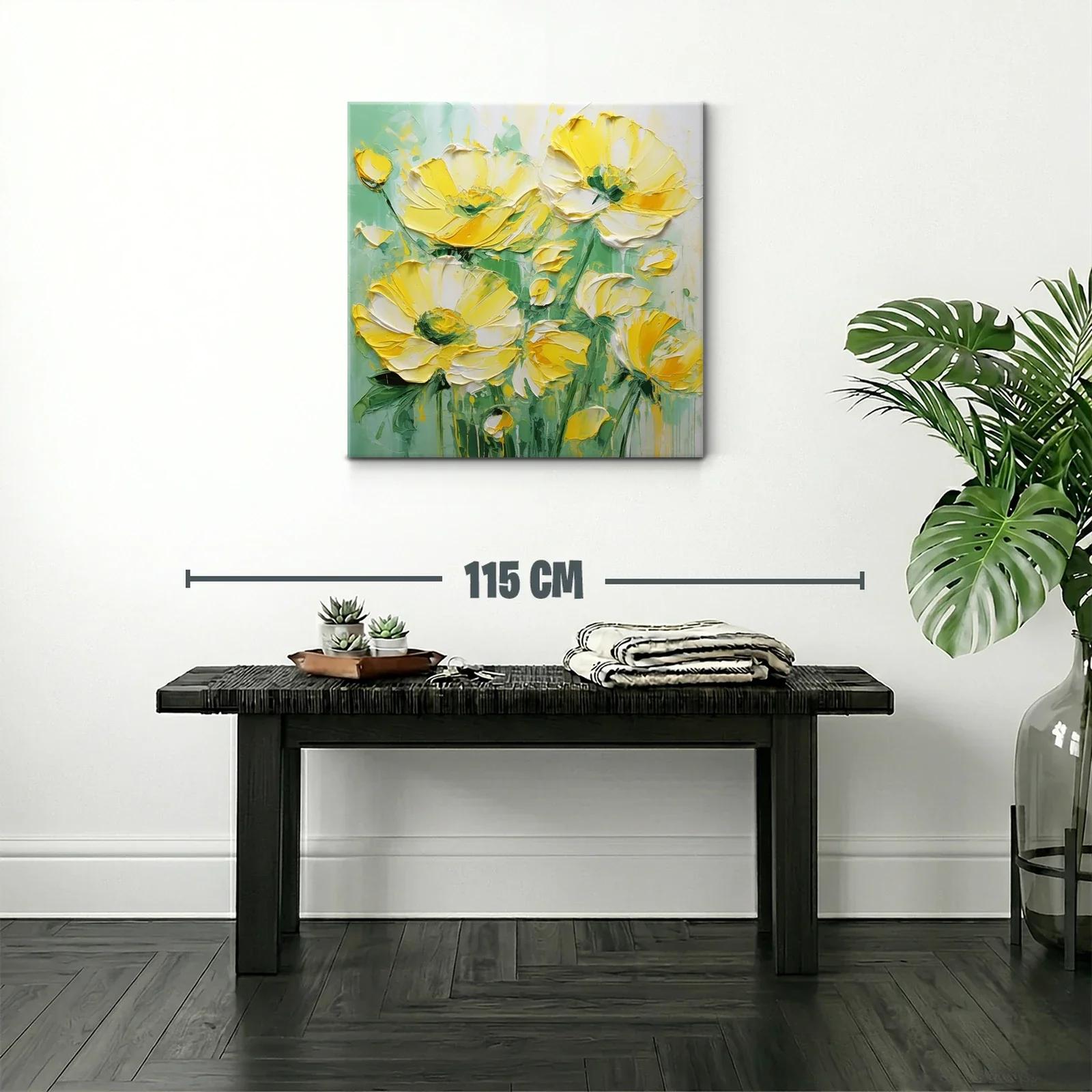 Cuadro floral en amarillo vibrante y verde suave — miniatura 2