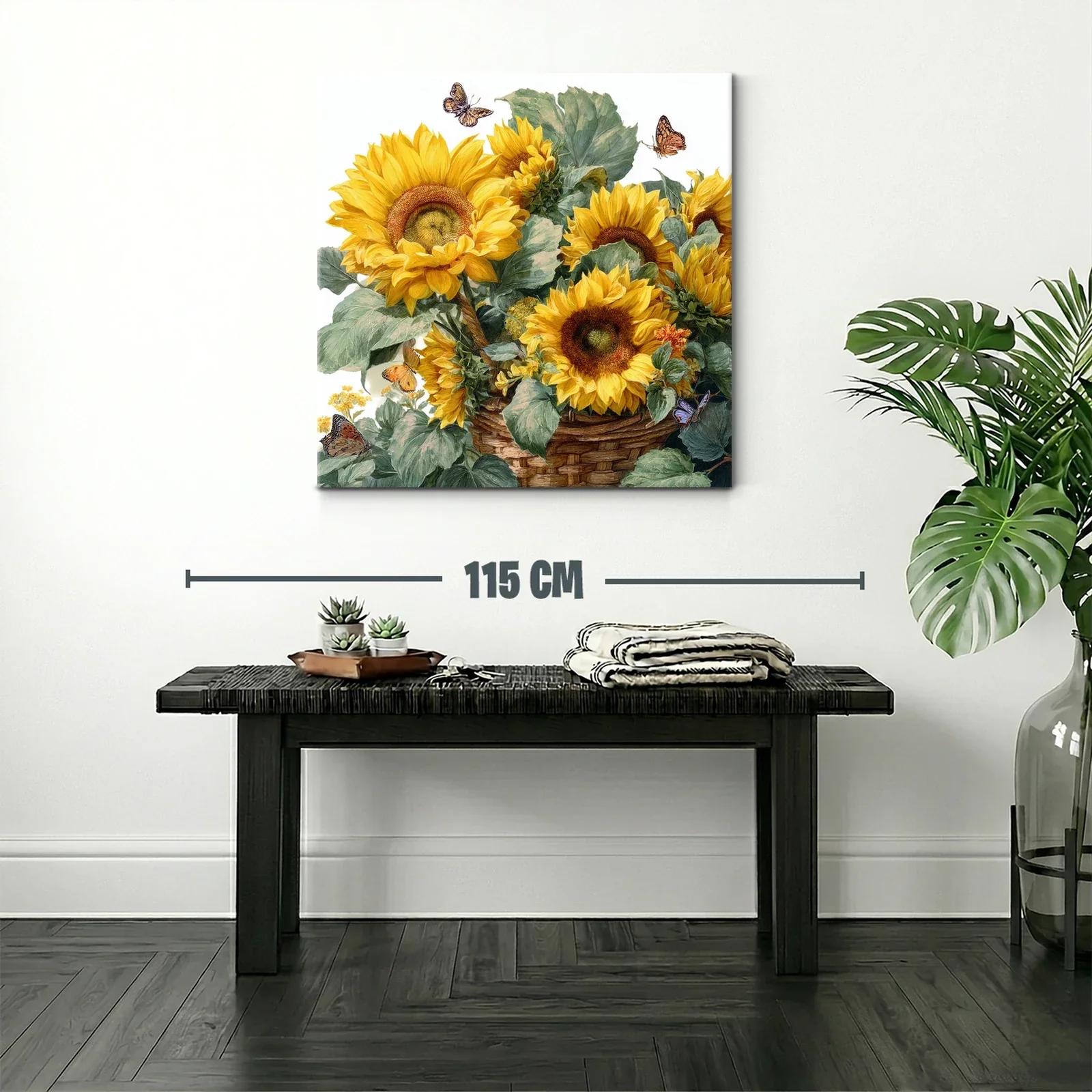 Cuadro con vibrantes girasoles y mariposas en tonos cálidos — miniatura 2