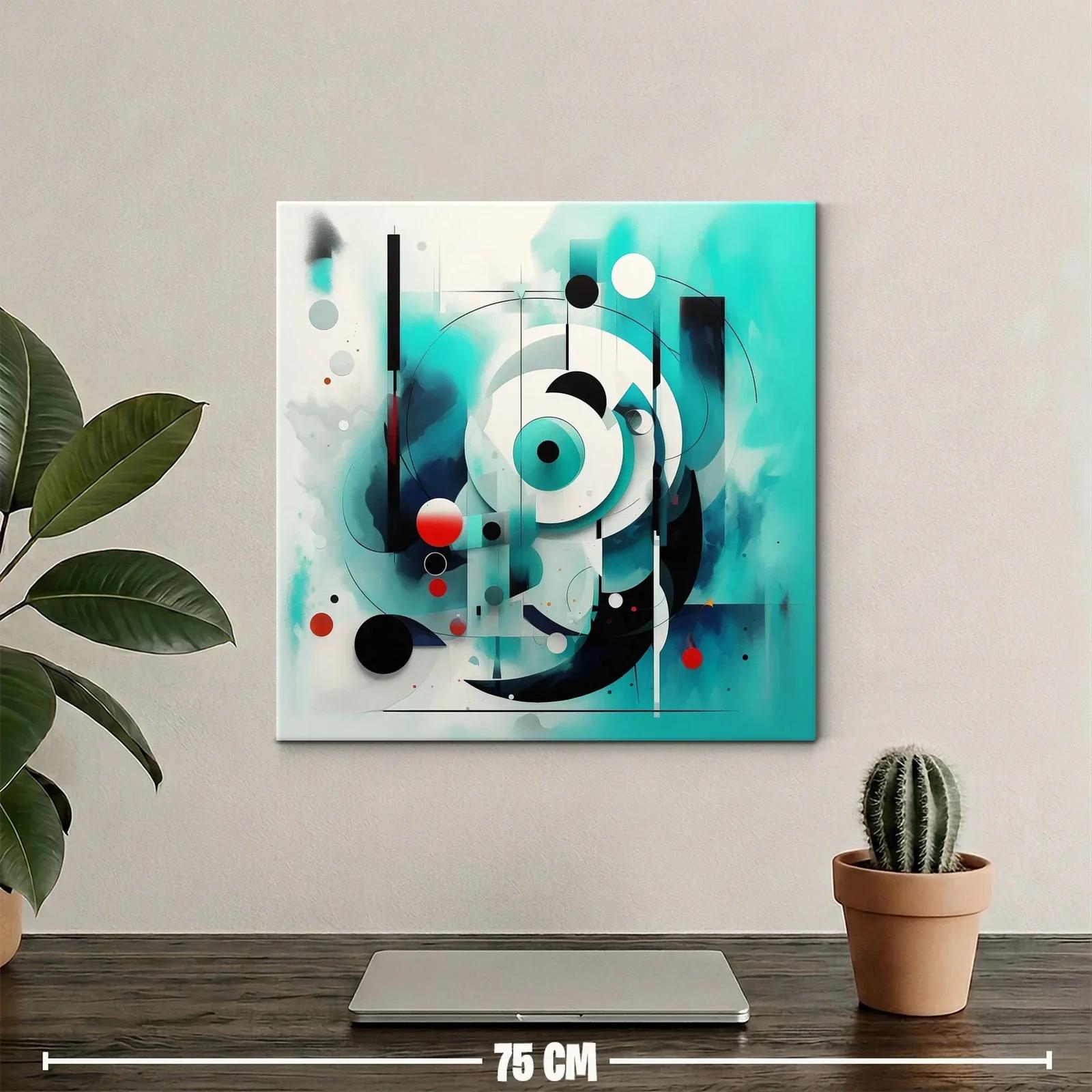 Composición abstracta con círculos y tonos turquesa y rojo — miniatura 2