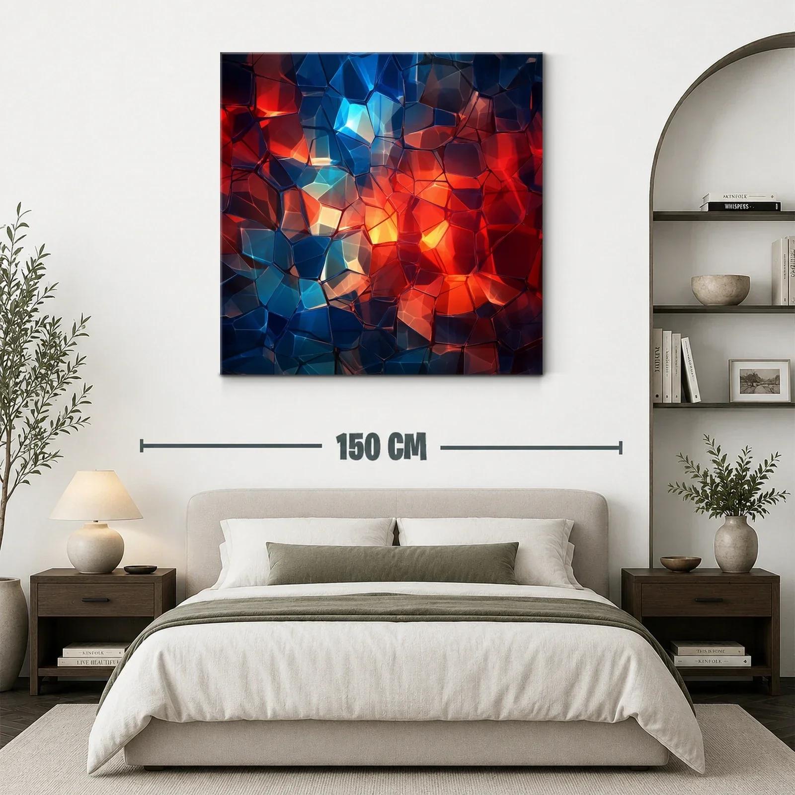 Cuadro abstracto con mosaico de tonos cálidos y fríos — miniatura 3