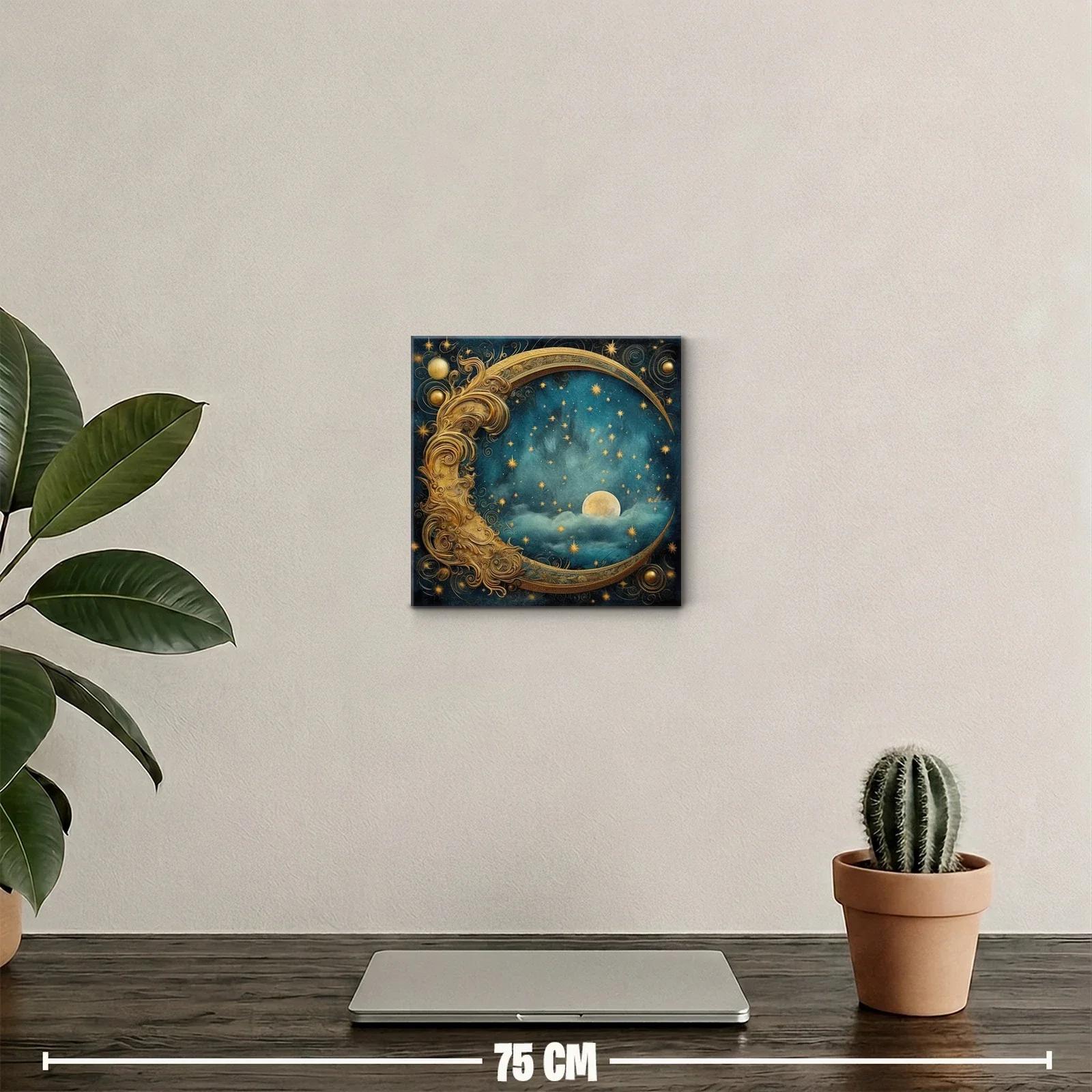 Luna Dorada entre Estrellas en Cielo Nocturno Azul Profundo — miniatura 2