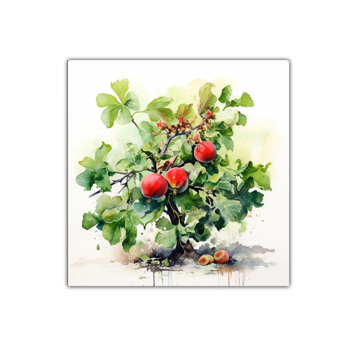 Cuadro decorativo con ramas y frutos rojos en verde natural — imagen principal