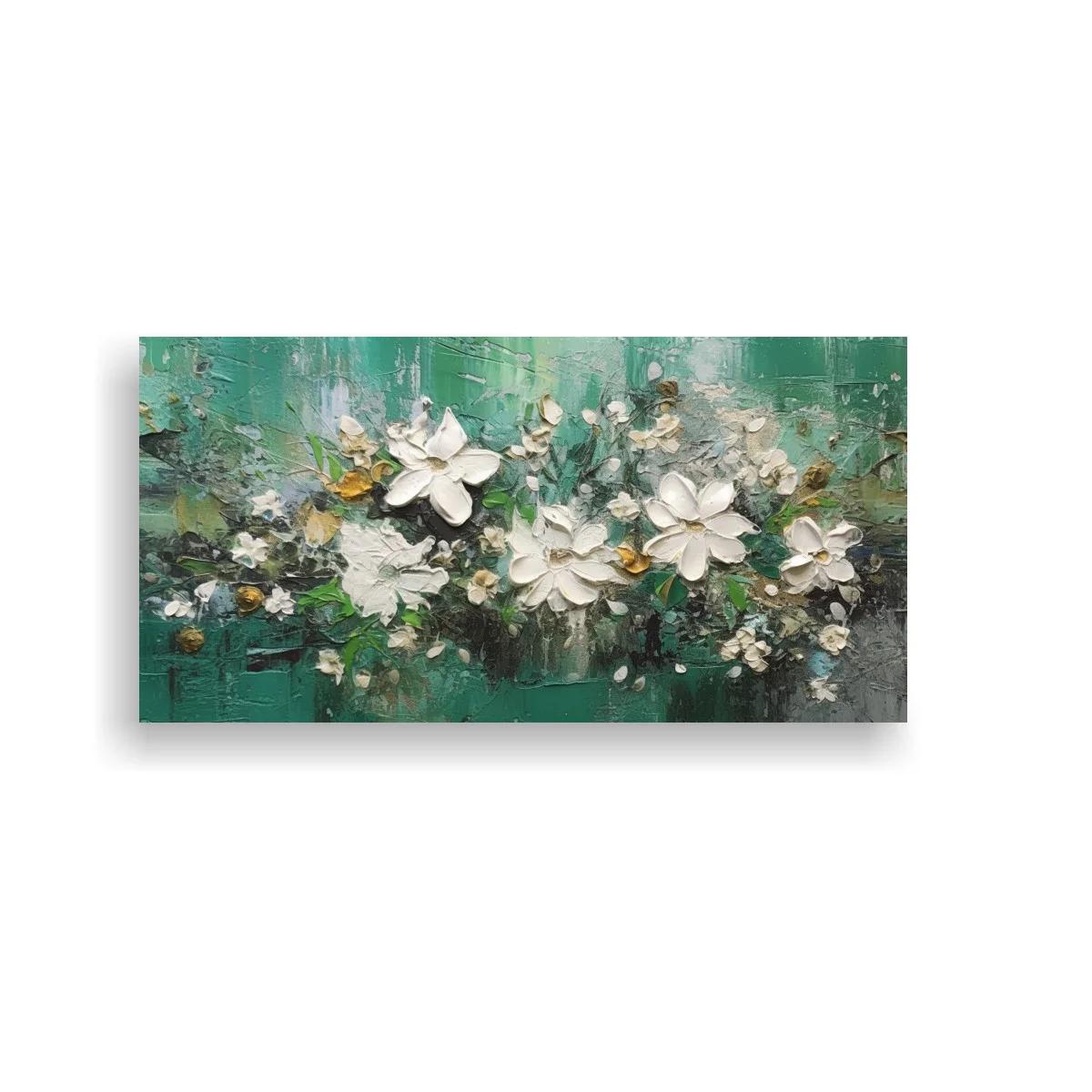 Cuadro flores blancas con textura de espátula