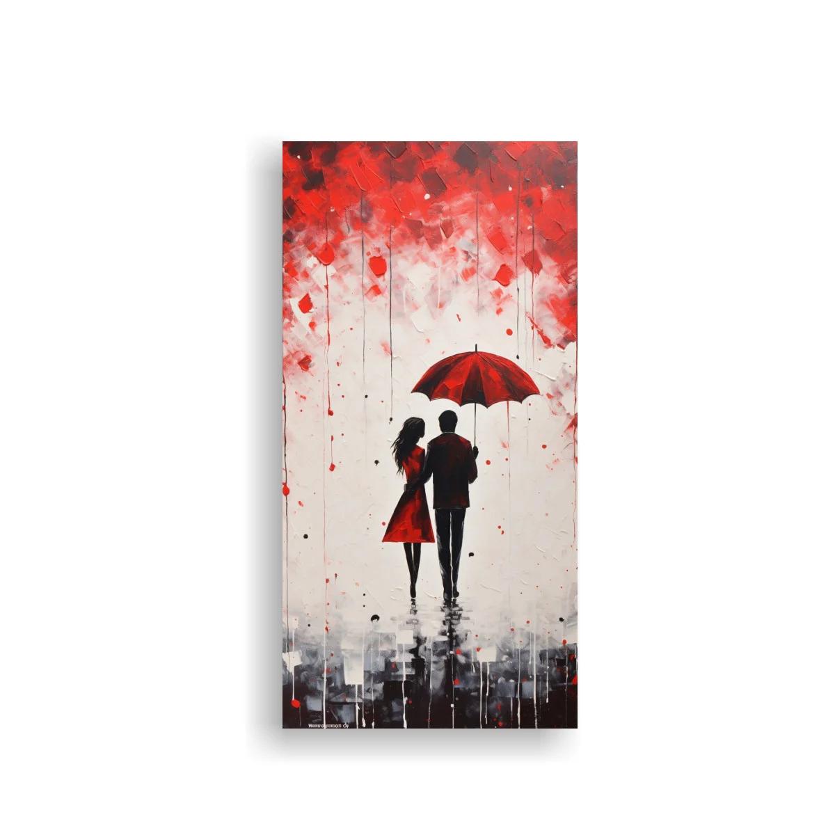 Cuadro pareja bajo un paraguas rojo