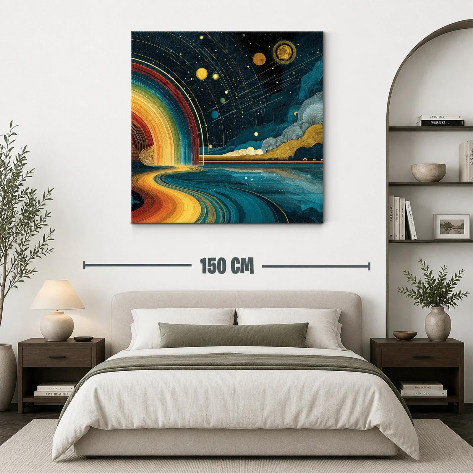 Paisaje cósmico con camino dorado y cielo estrellado — miniatura 3
