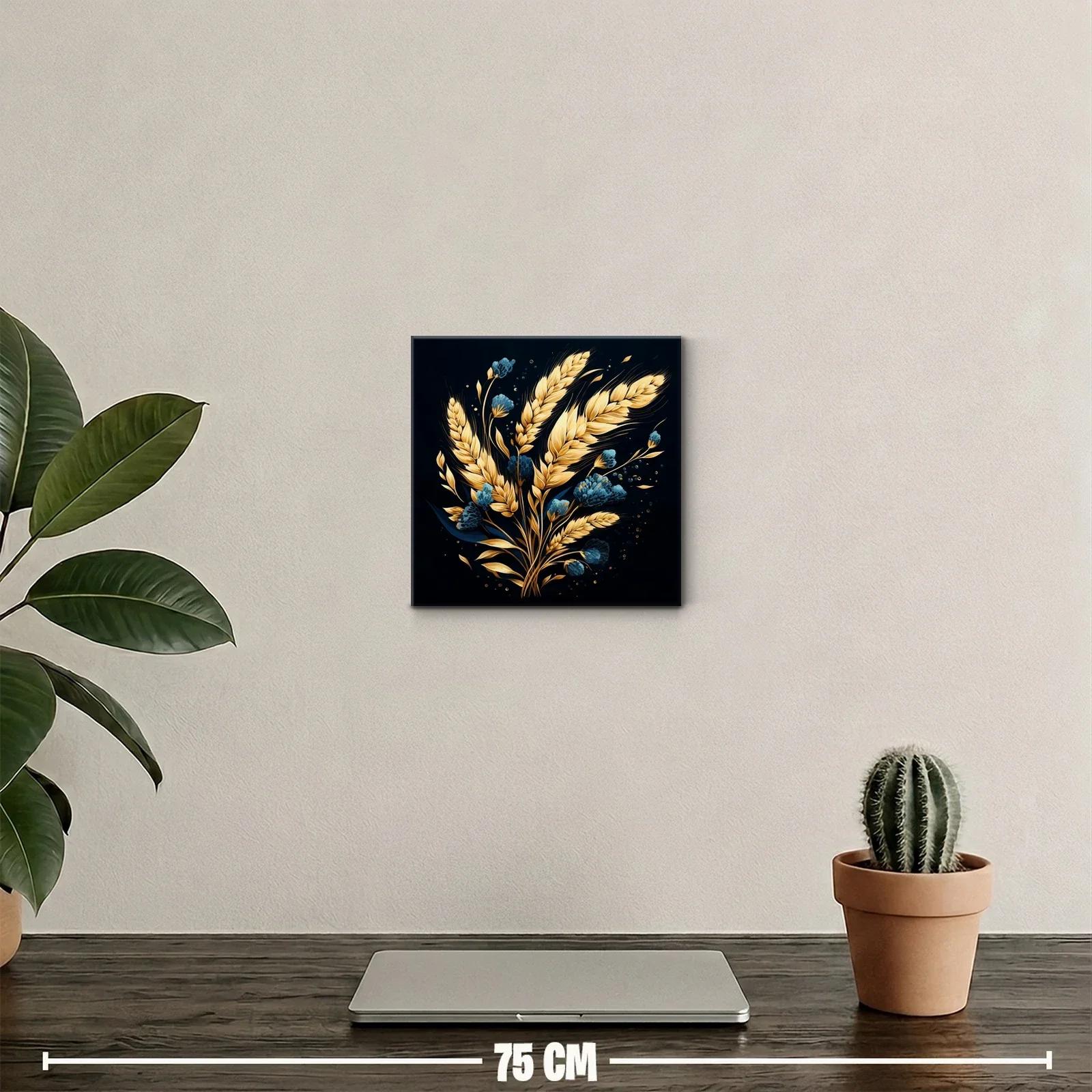 Cuadro decorativo con espigas doradas y flores azules — miniatura 2