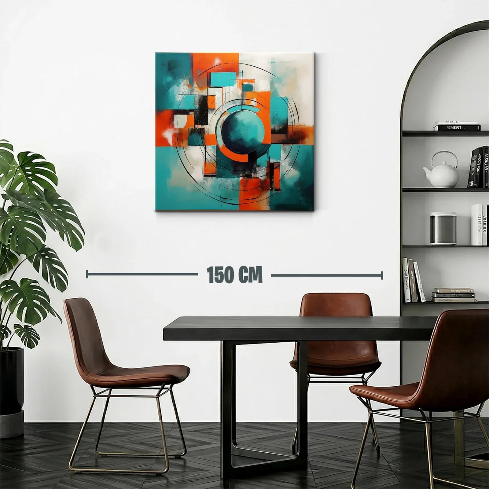 Composición geométrica en tonos turquesa y naranja vibrante — miniatura 2