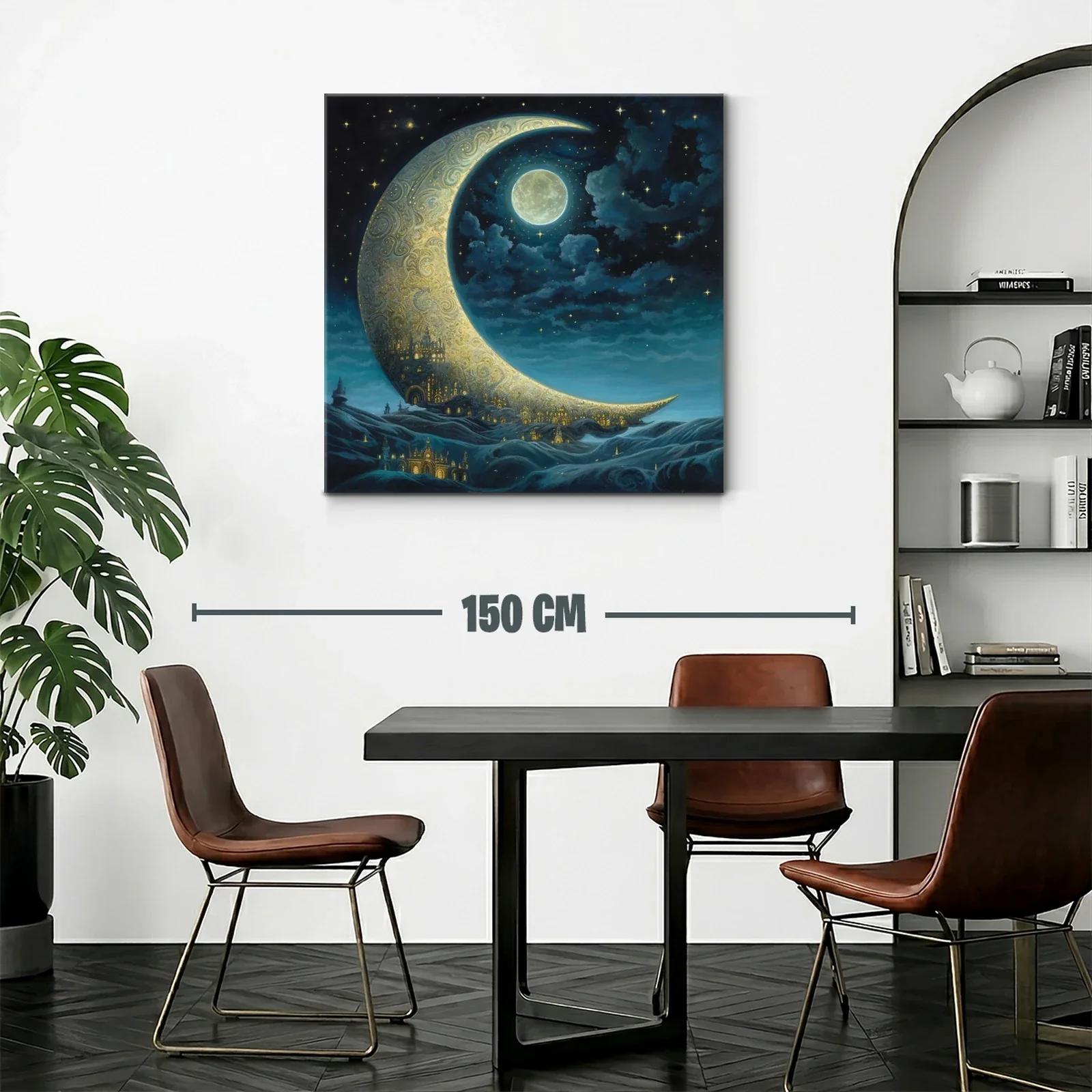 Paisaje nocturno con luna creciente y ciudad dorada — miniatura 2