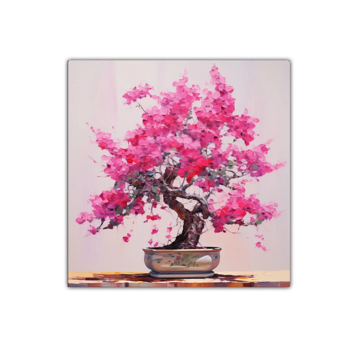 Cuadro con árbol de flores rosas en maceta elegante — imagen principal