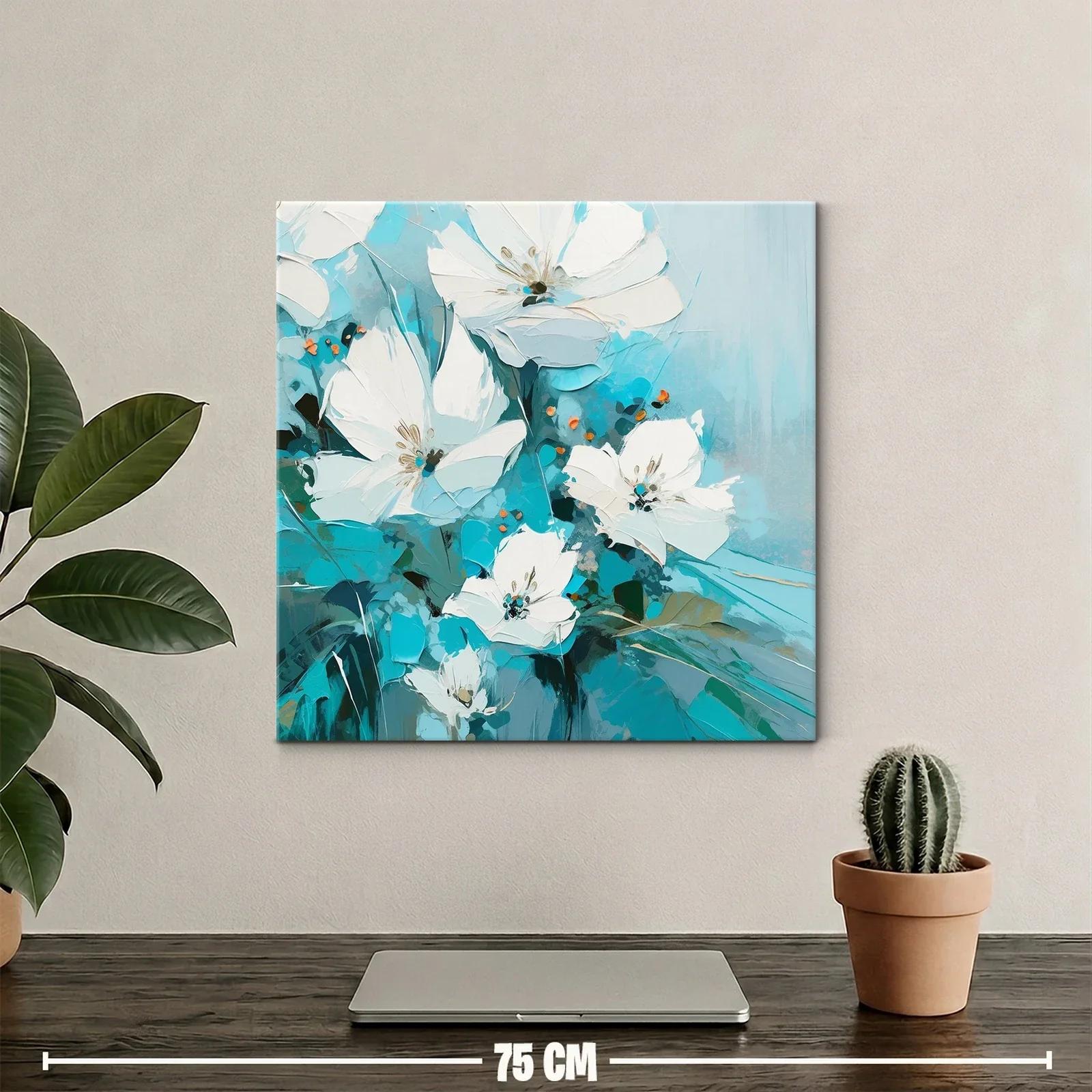 Flores blancas sobre fondo en tonos turquesa y azul — miniatura 2
