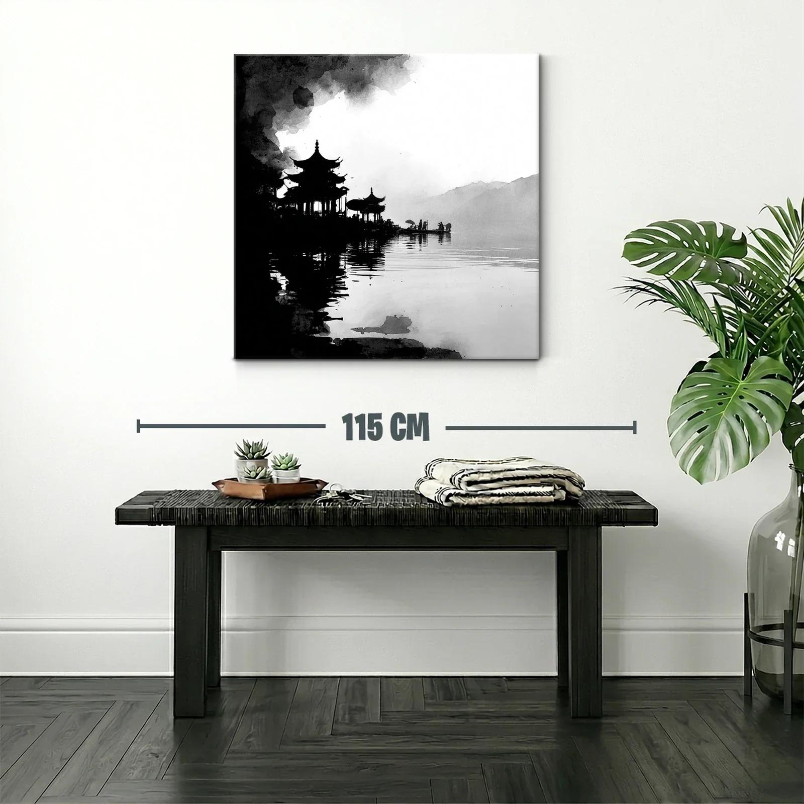 Serenidad oriental en acuarela en blanco y negro — miniatura 2