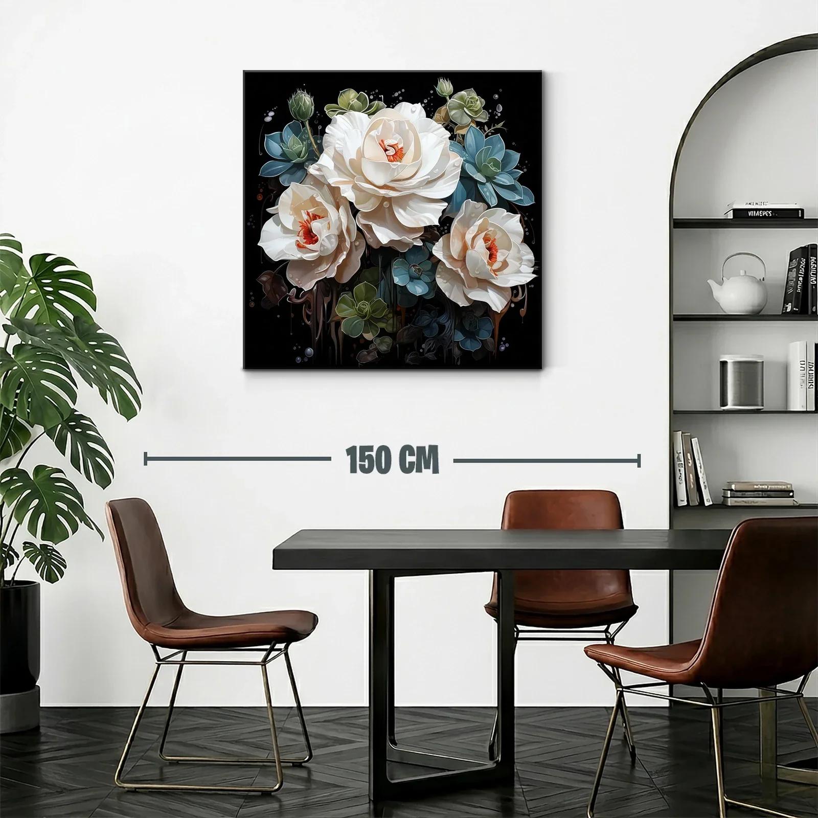 Ramo sofisticado de flores blancas y verdes sobre fondo negro — miniatura 2