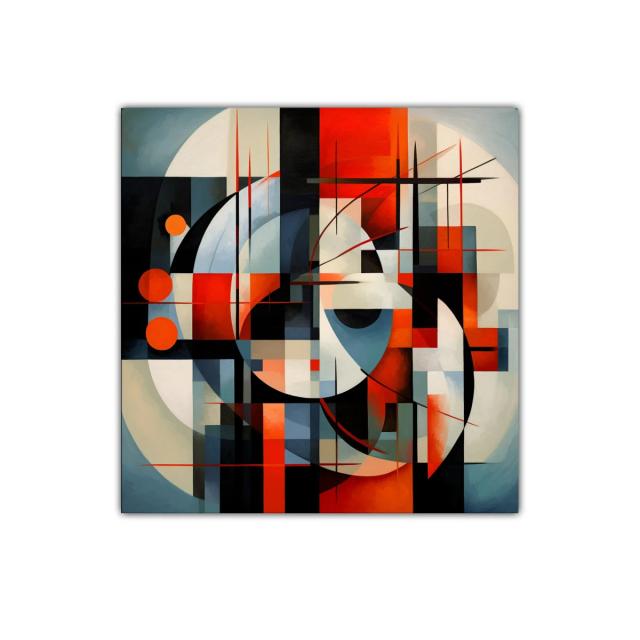 Composición abstracta en tonos rojos y azules vibrantes