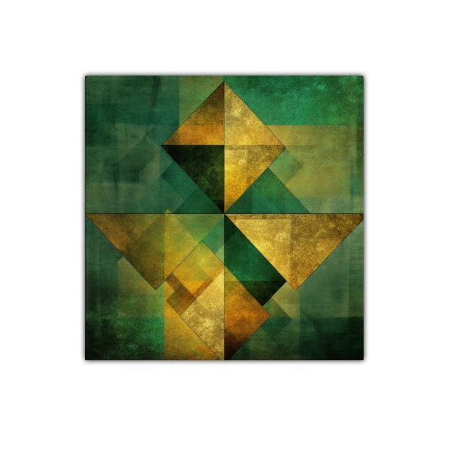 Decoración geométrica contemporánea en verde y dorado vibrante