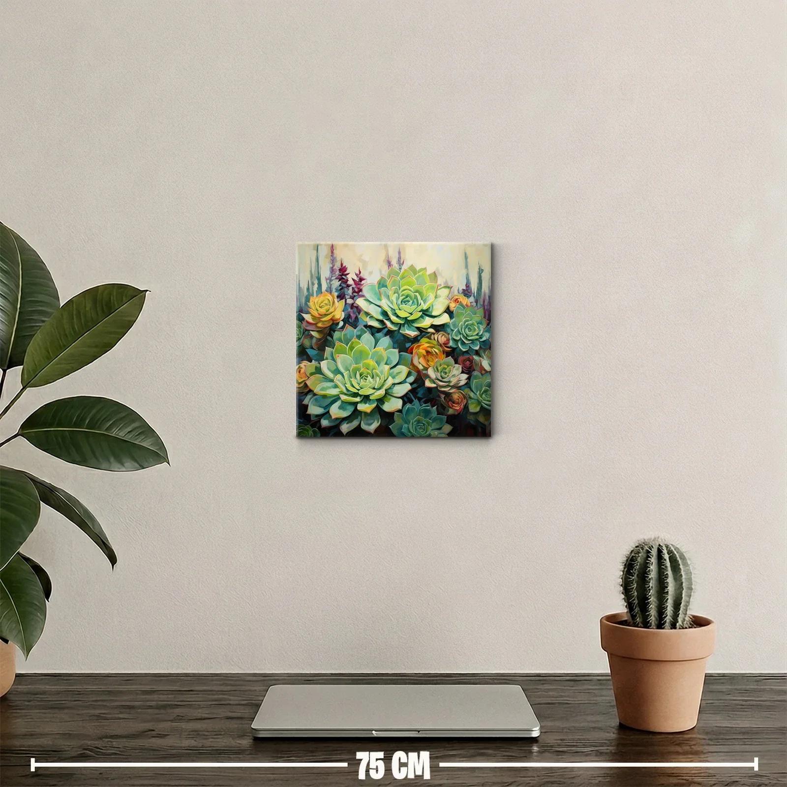 Cuadro decorativo con vibrantes suculentas en tonos verdes y amarillos — miniatura 2