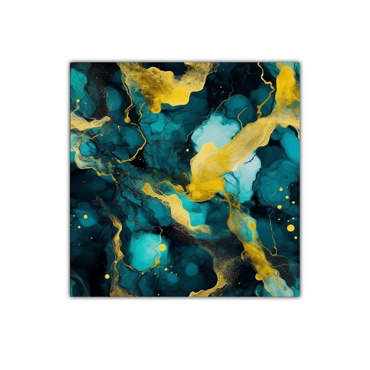 Arte abstracto en tonos dorados y azul profundo para decoración