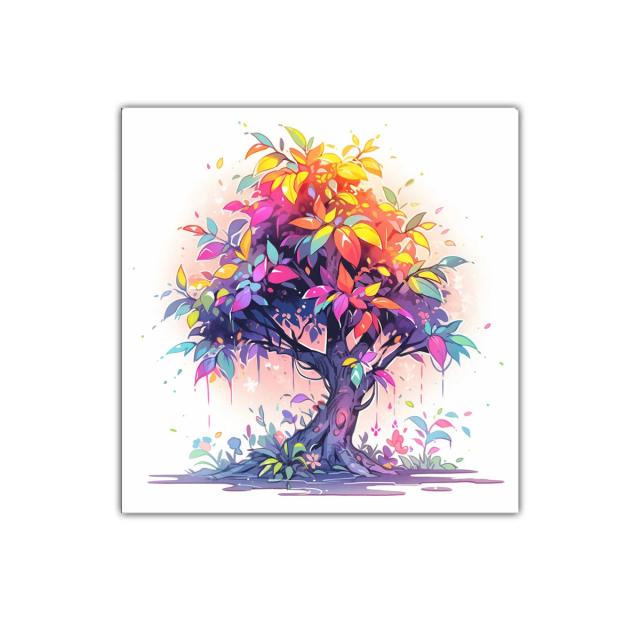 Árbol vibrante con hojas multicolor y espíritu alegre