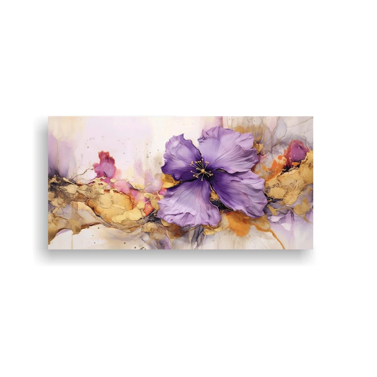 Cuadro flor morada con veladuras doradas