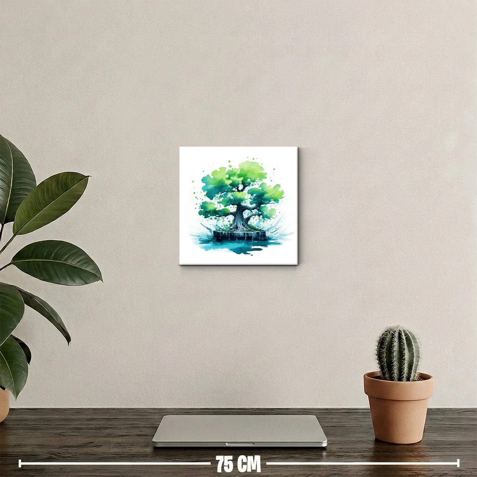 Cuadro árbol verde con efecto acuarela vibrante — miniatura 2