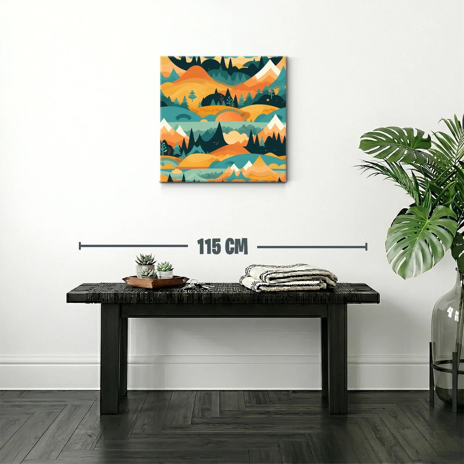 Paisaje abstracto con montañas y bosques en tonos cálidos — miniatura 2