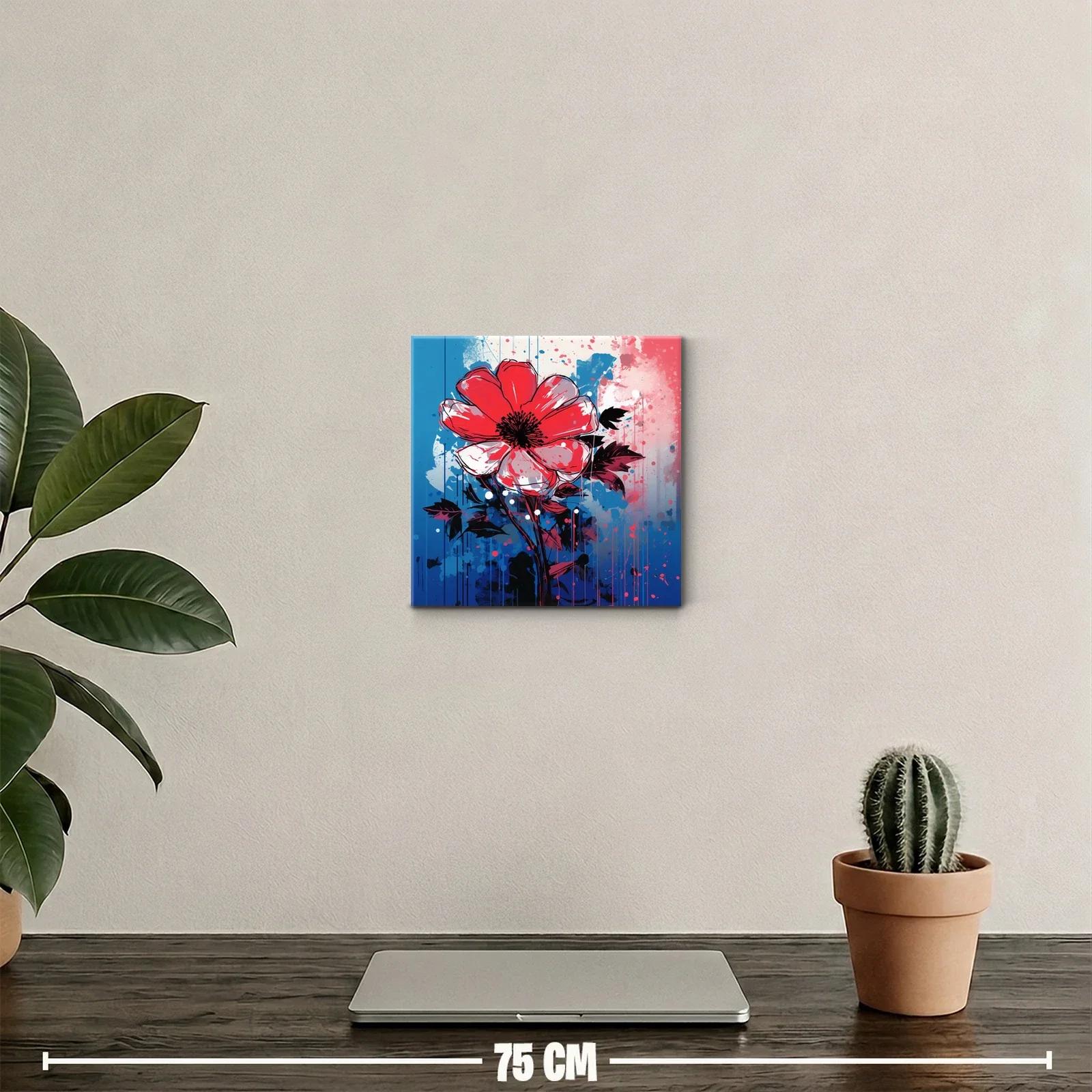Flor roja vibrante sobre fondo azul y rosa — miniatura 2