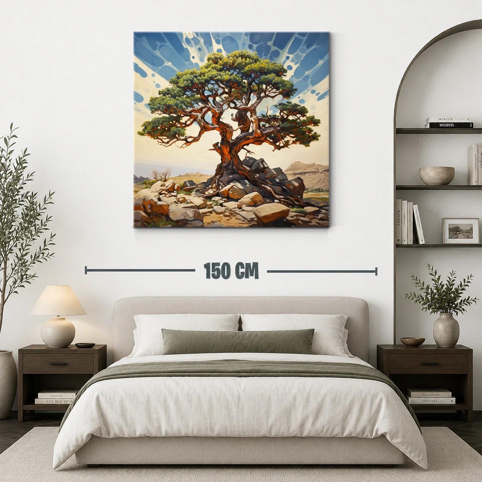 Árbol robusto con ramas entrelazadas sobre rocas áridas — miniatura 3